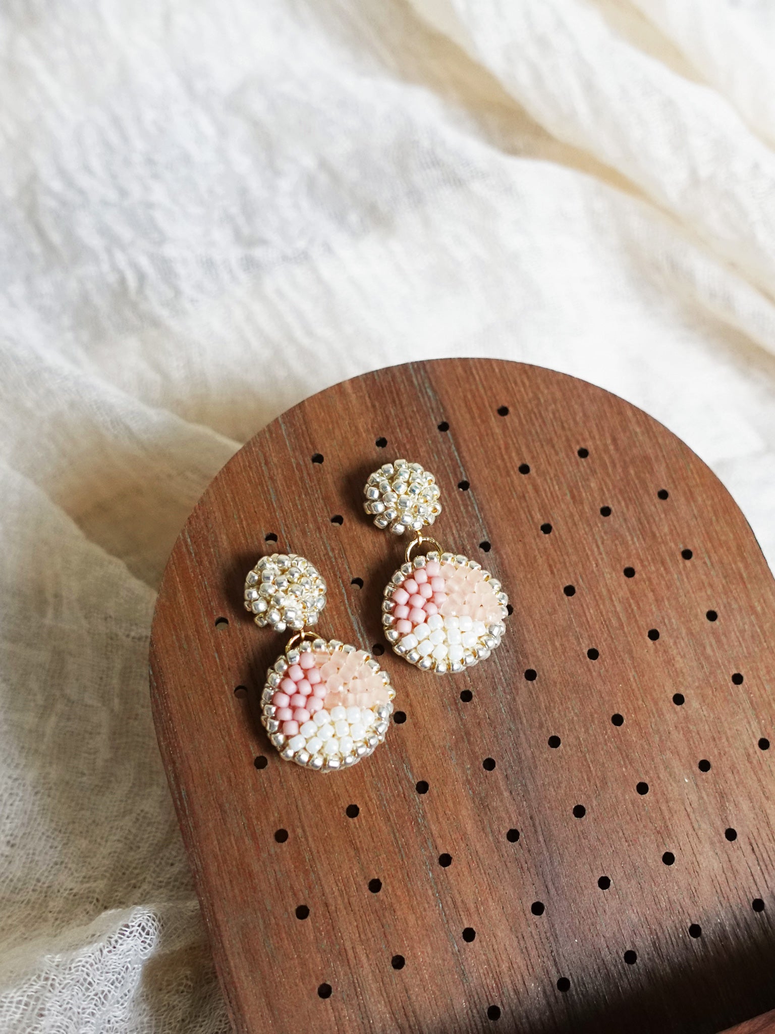 Goldie Drop Earrings in Blush Pink Display Left Close
