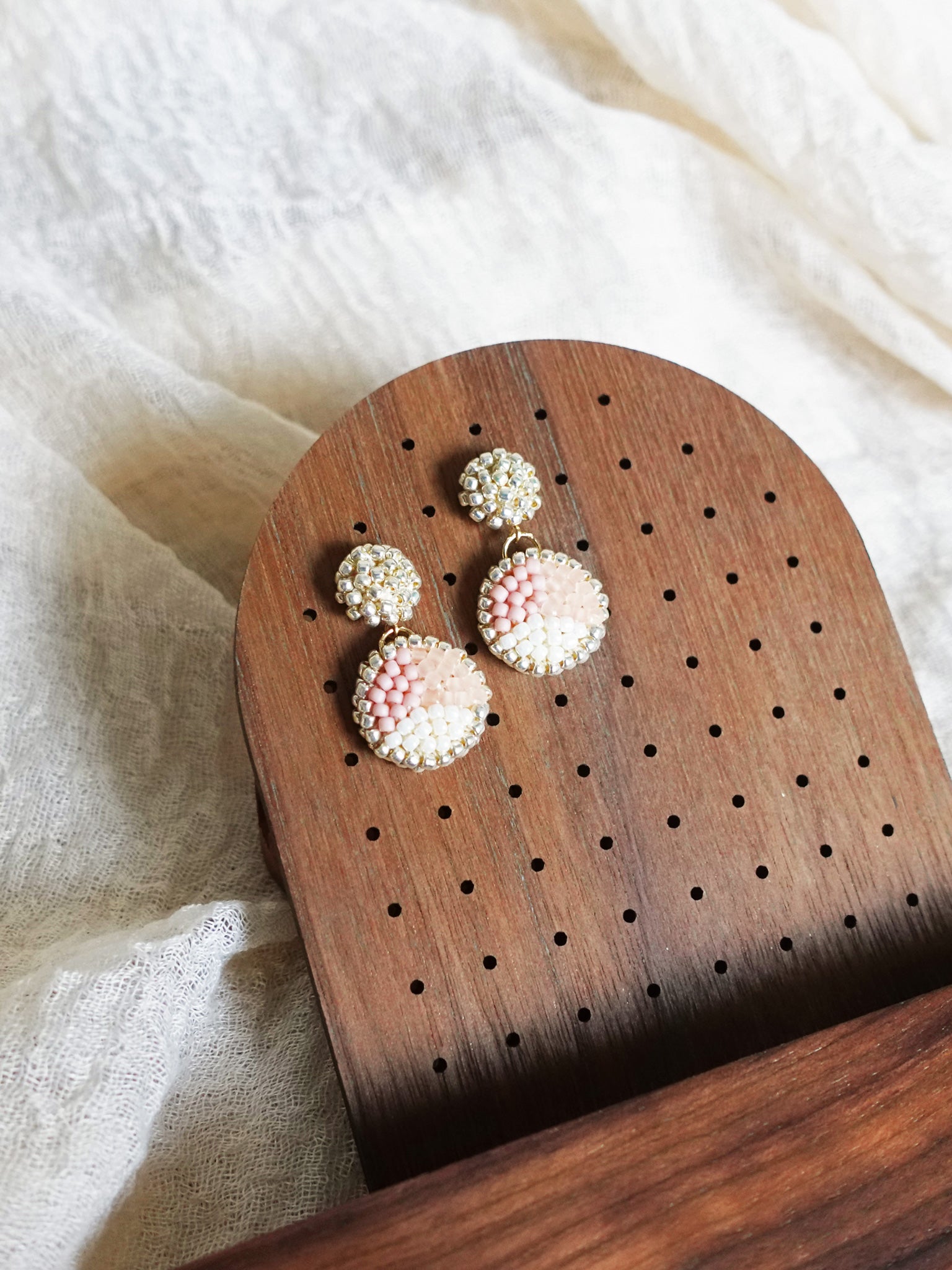 Goldie Drop Earrings in Blush Pink Display Left