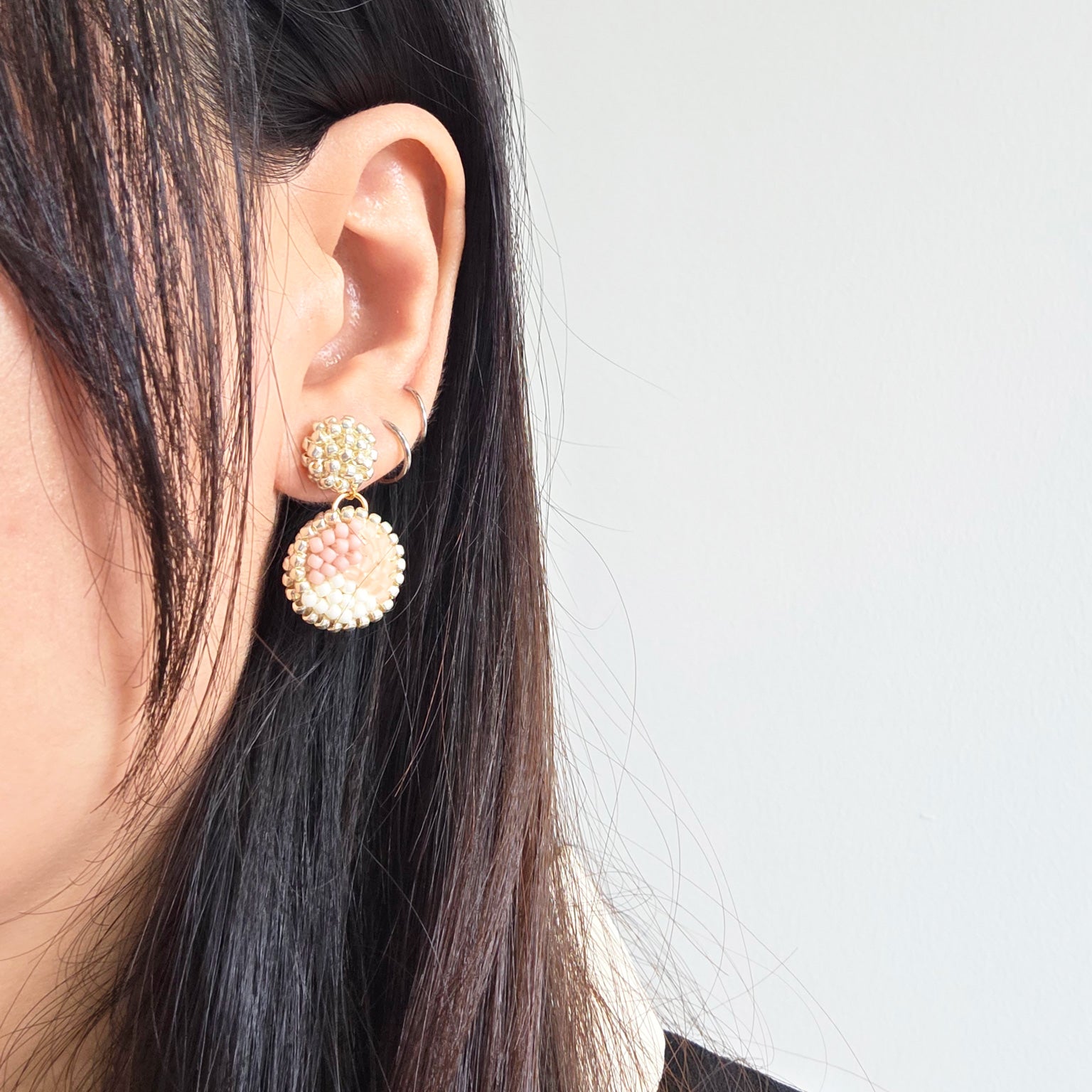 Goldie Drop Earrings in Blush Pink Model