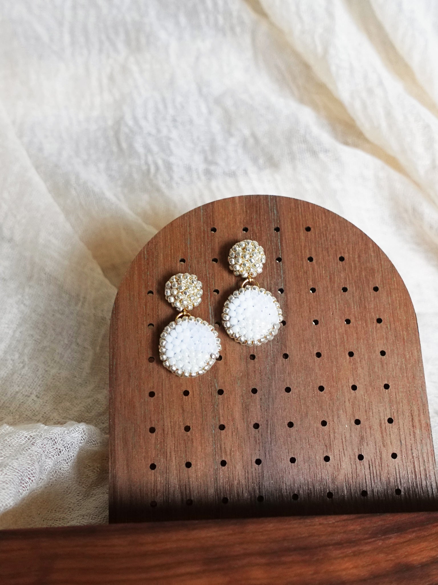 Goldie Drop Earrings in Cloud White Display Front