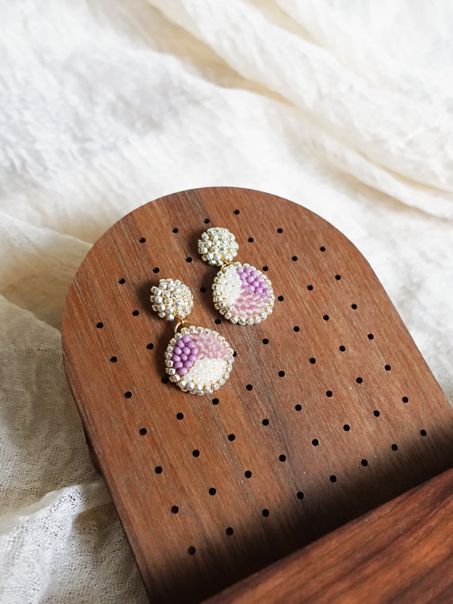 Goldie Drop Earrings in Mauve Purple Left