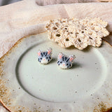 Grey tabby cat stud earrings front