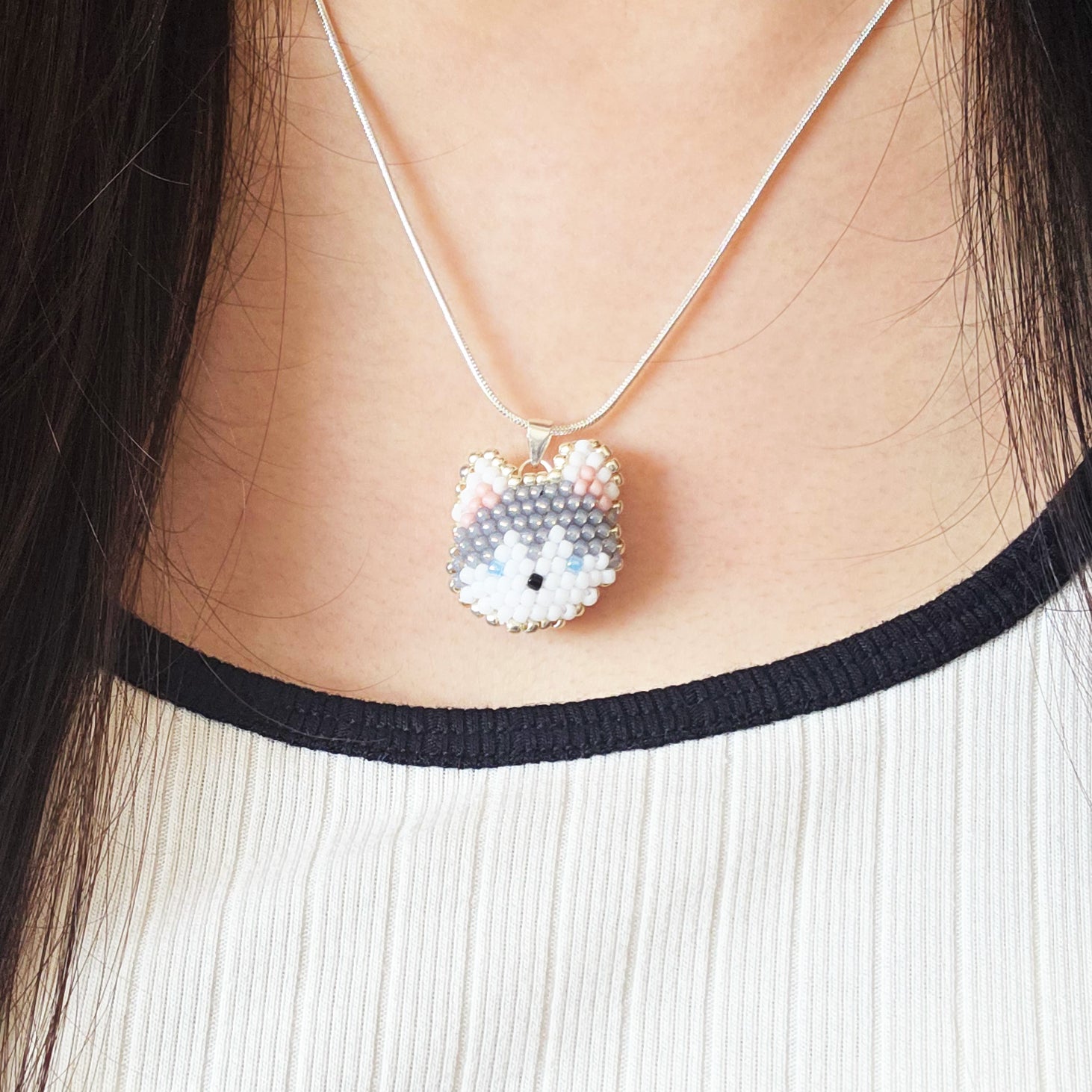 Husky Necklace Model Close