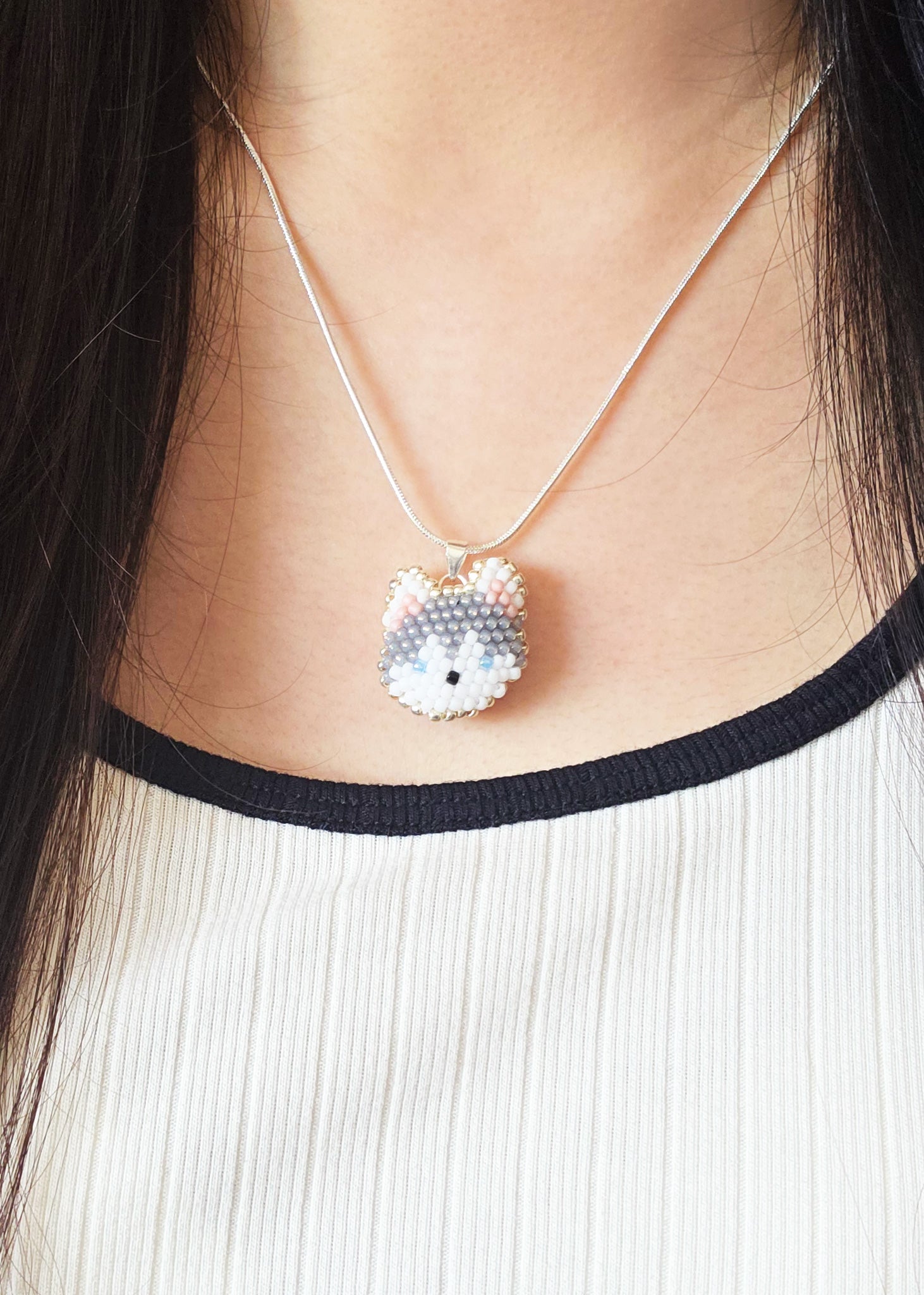 Husky Necklace Model Close