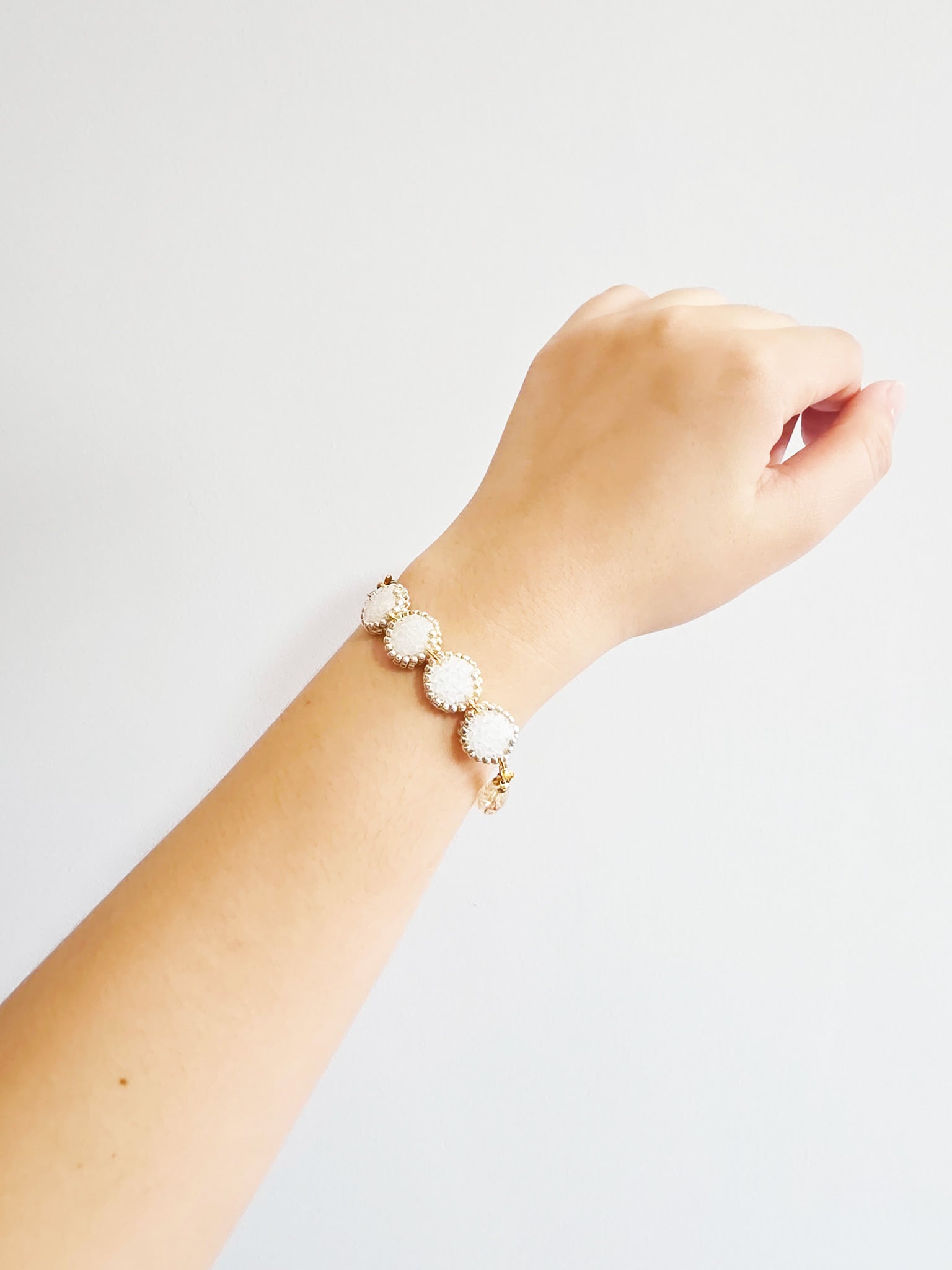 Josie Crystal Bracelet in Cloud White Hand 1