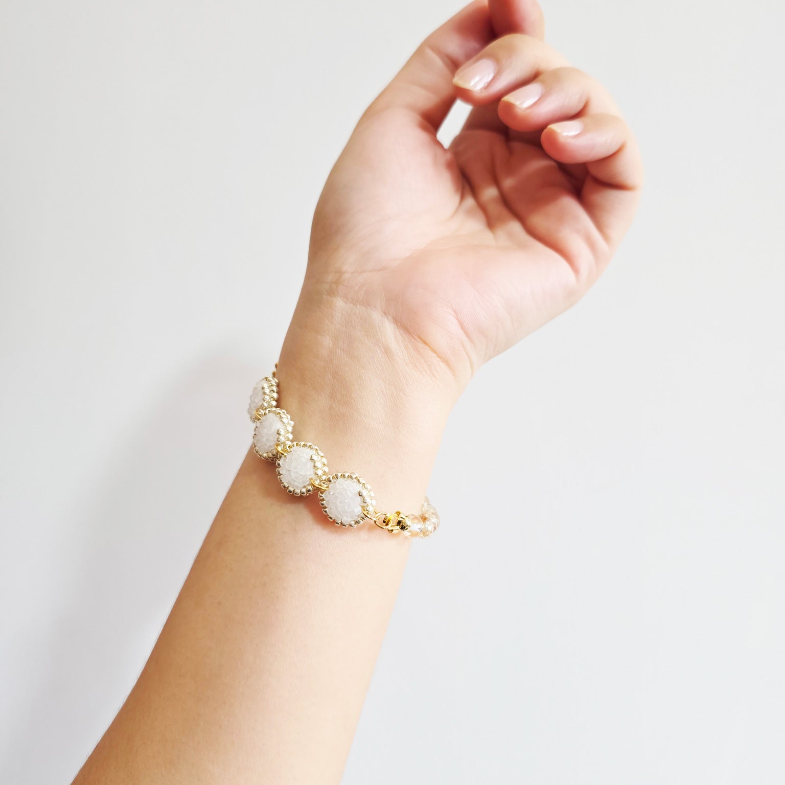 Josie Crystal Bracelet in Cloud White Hand 2