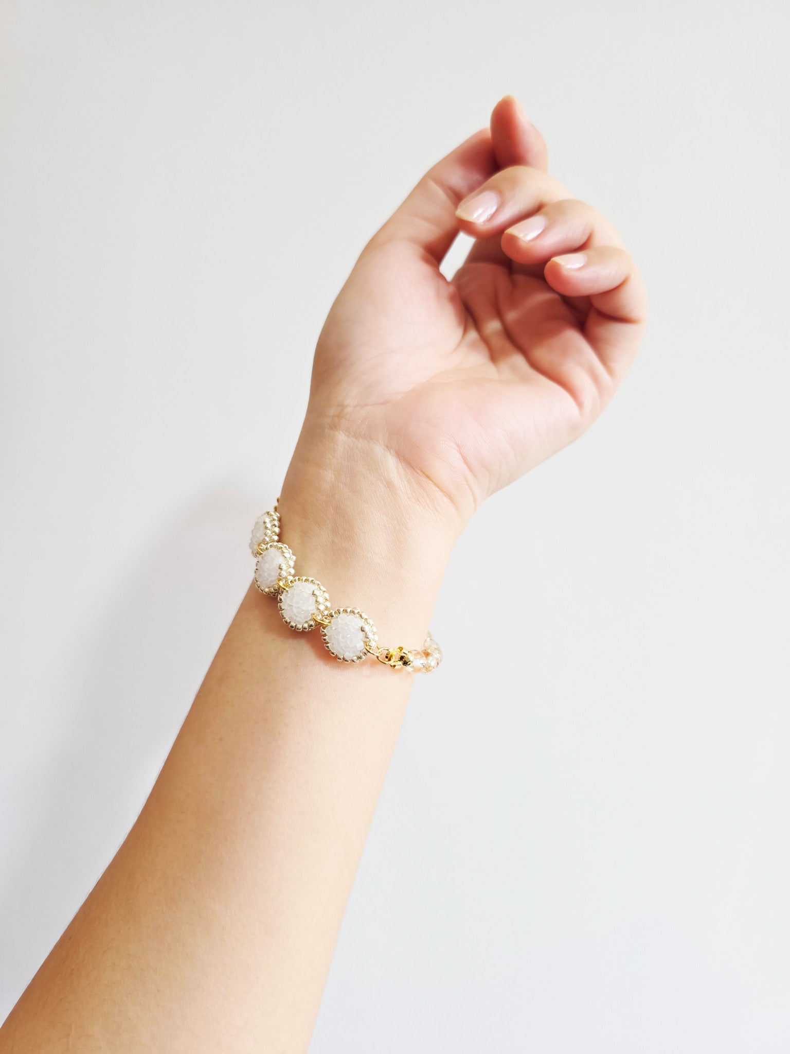 Josie Crystal Bracelet in Cloud White Hand 2