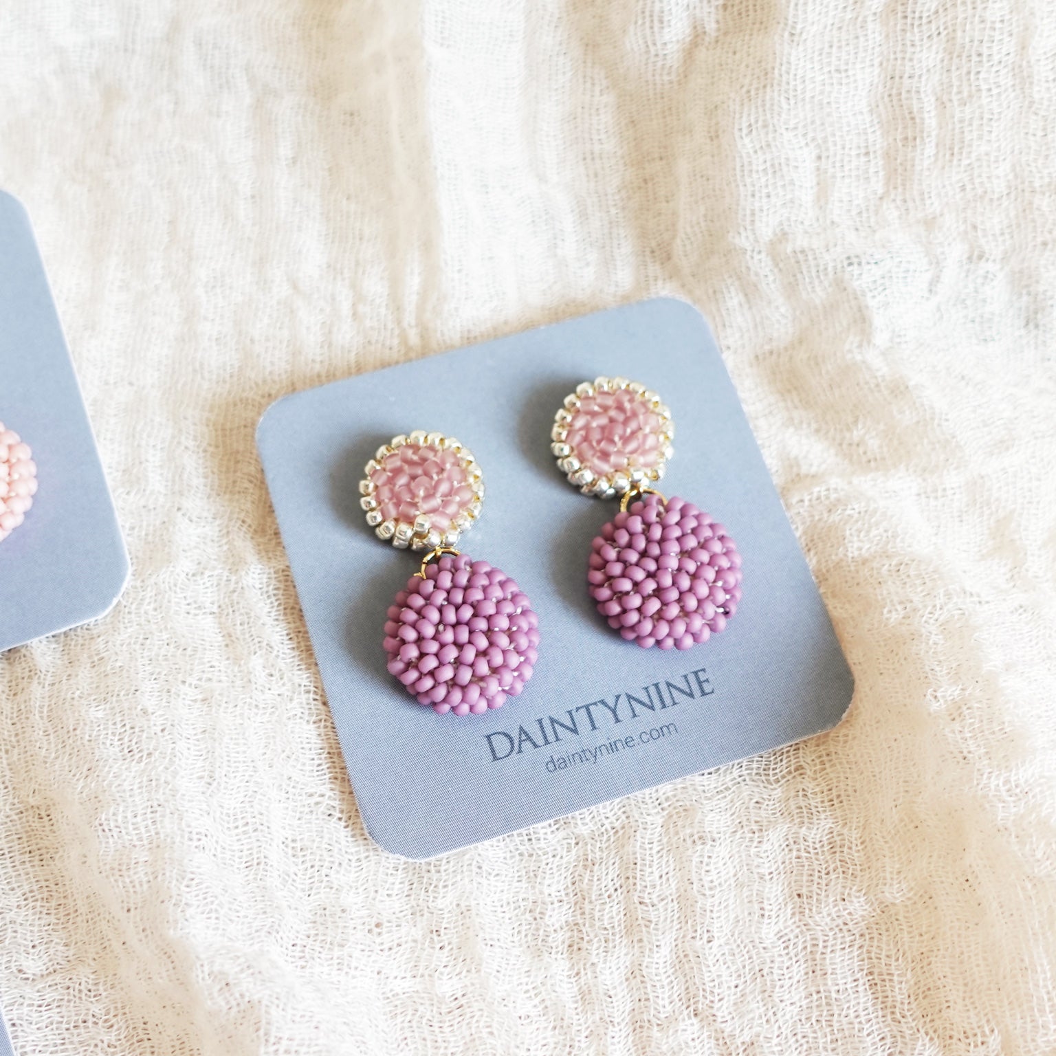 Josie Drop Earrings in Mauve Purple Card