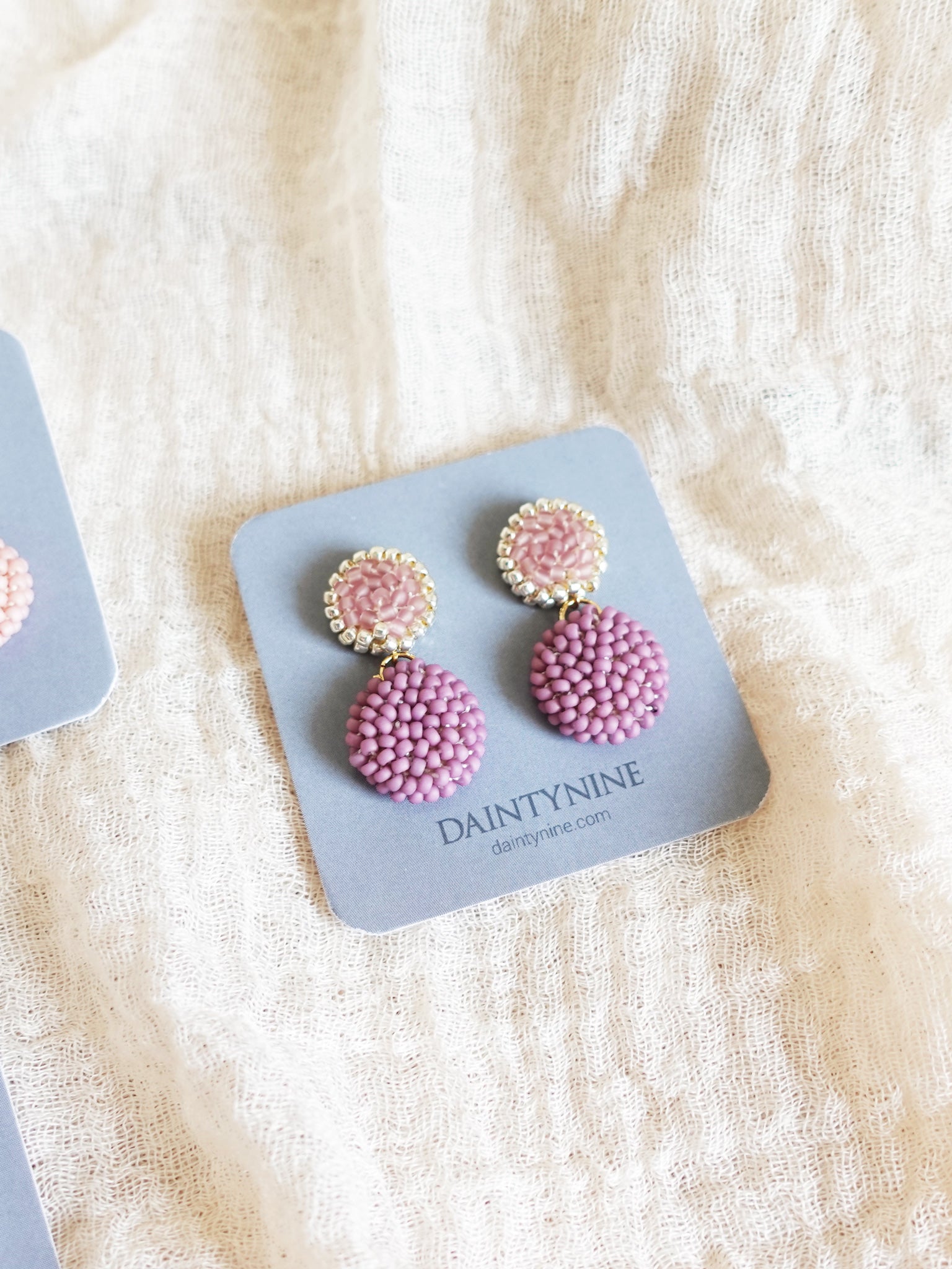 Josie Drop Earrings in Mauve Purple Card