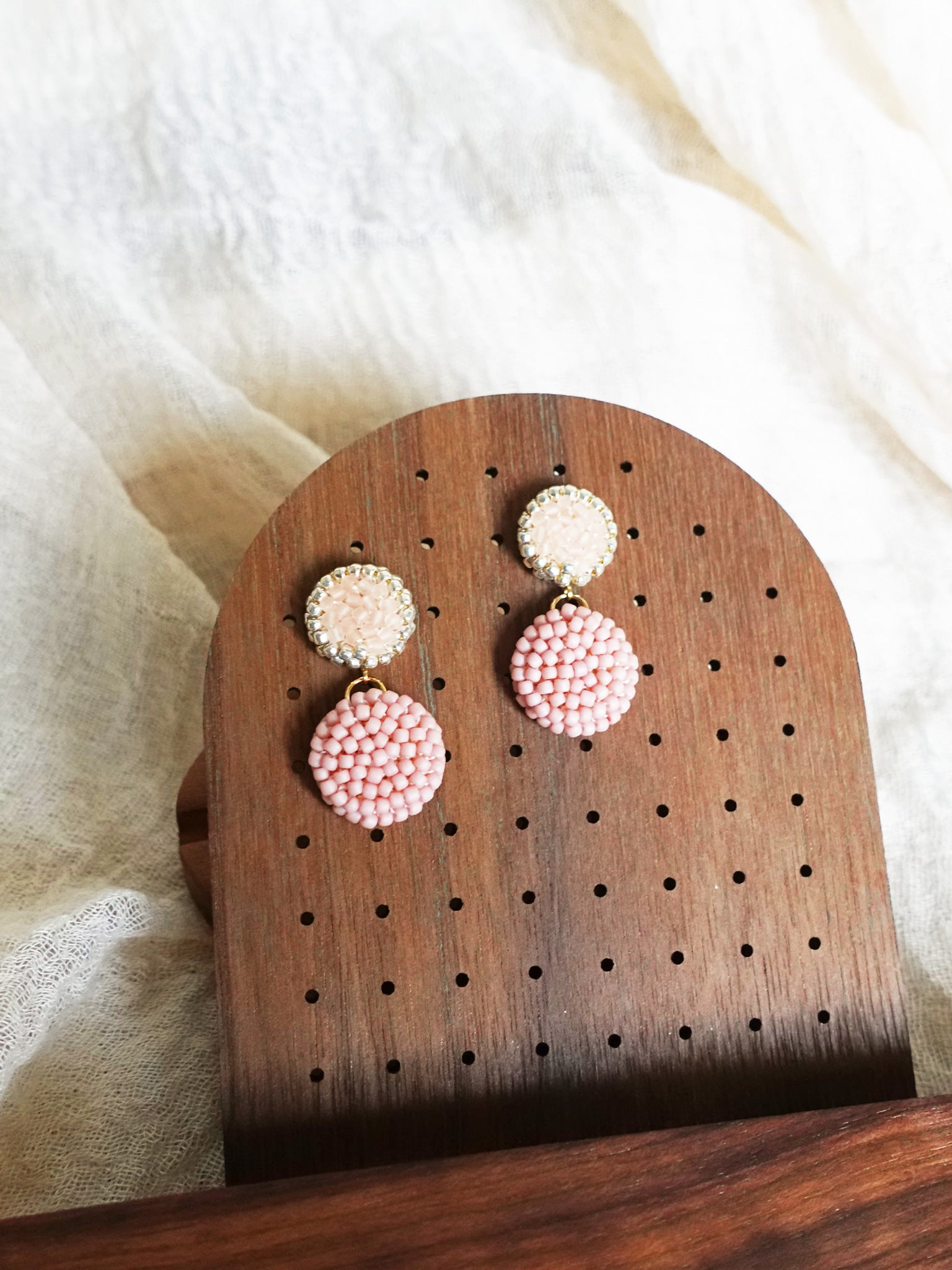Josie Drop Earrings in Blush Pink Display Front