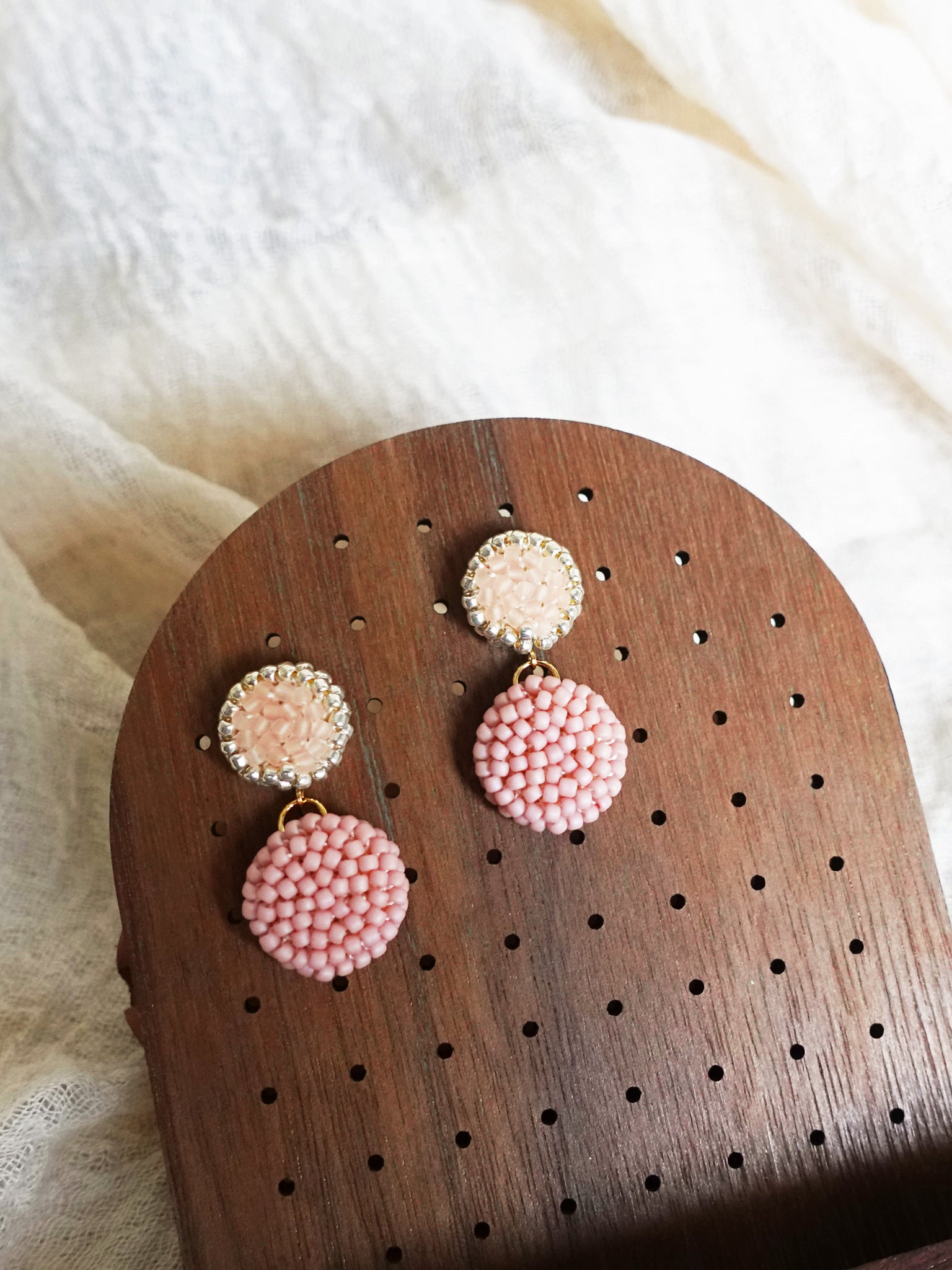 Josie Drop Earrings in Blush Pink Display Left