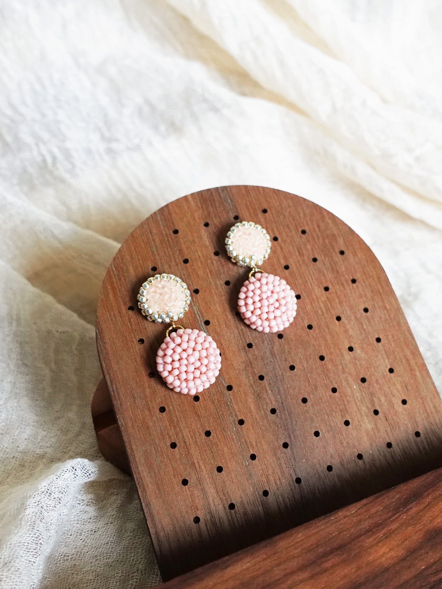 Josie Drop Earrings in Blush Pink Left
