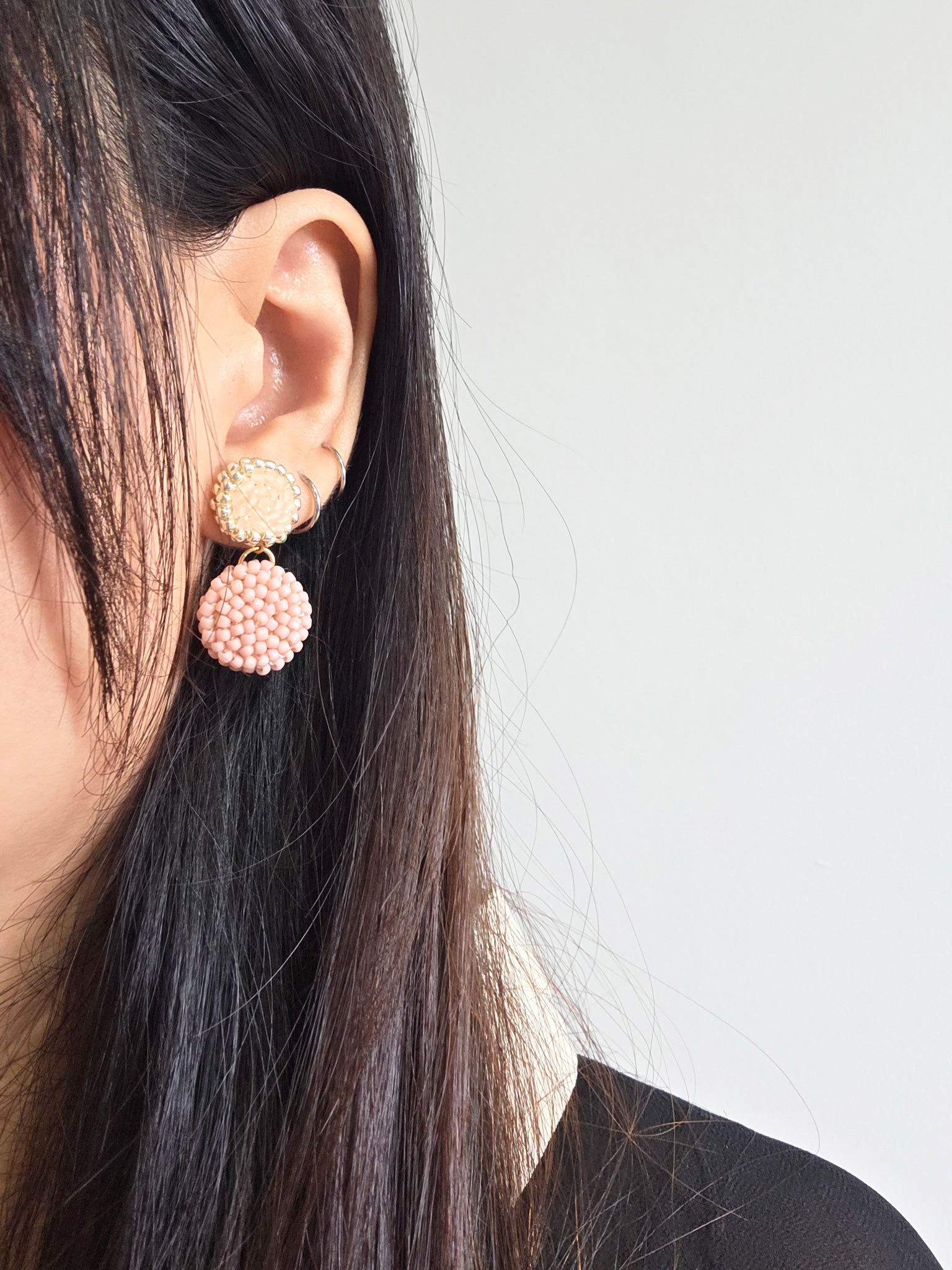 Josie Drop Earrings in Blush Pink Model