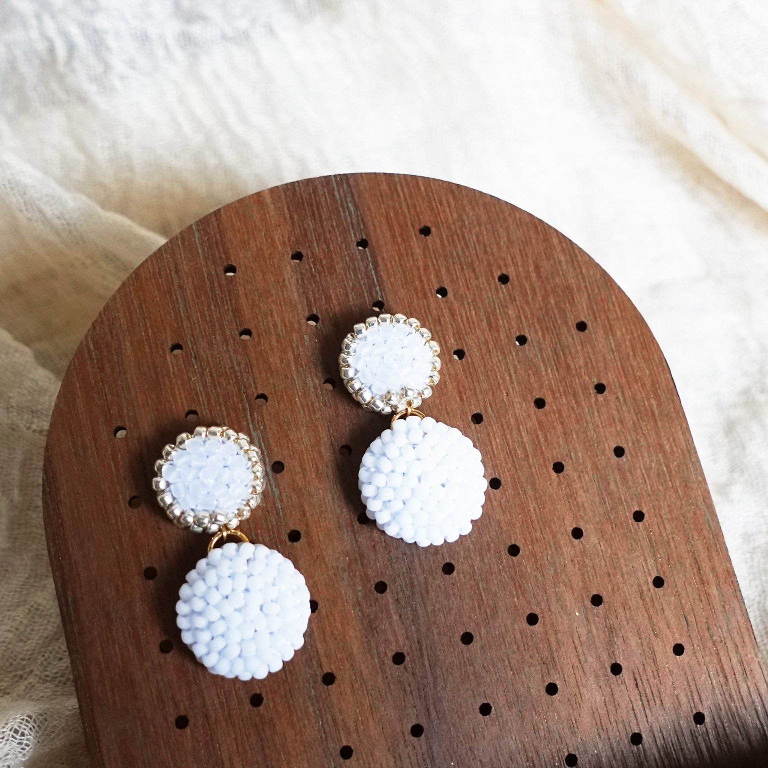 Josie Drop Earrings in Cloud White Display Close