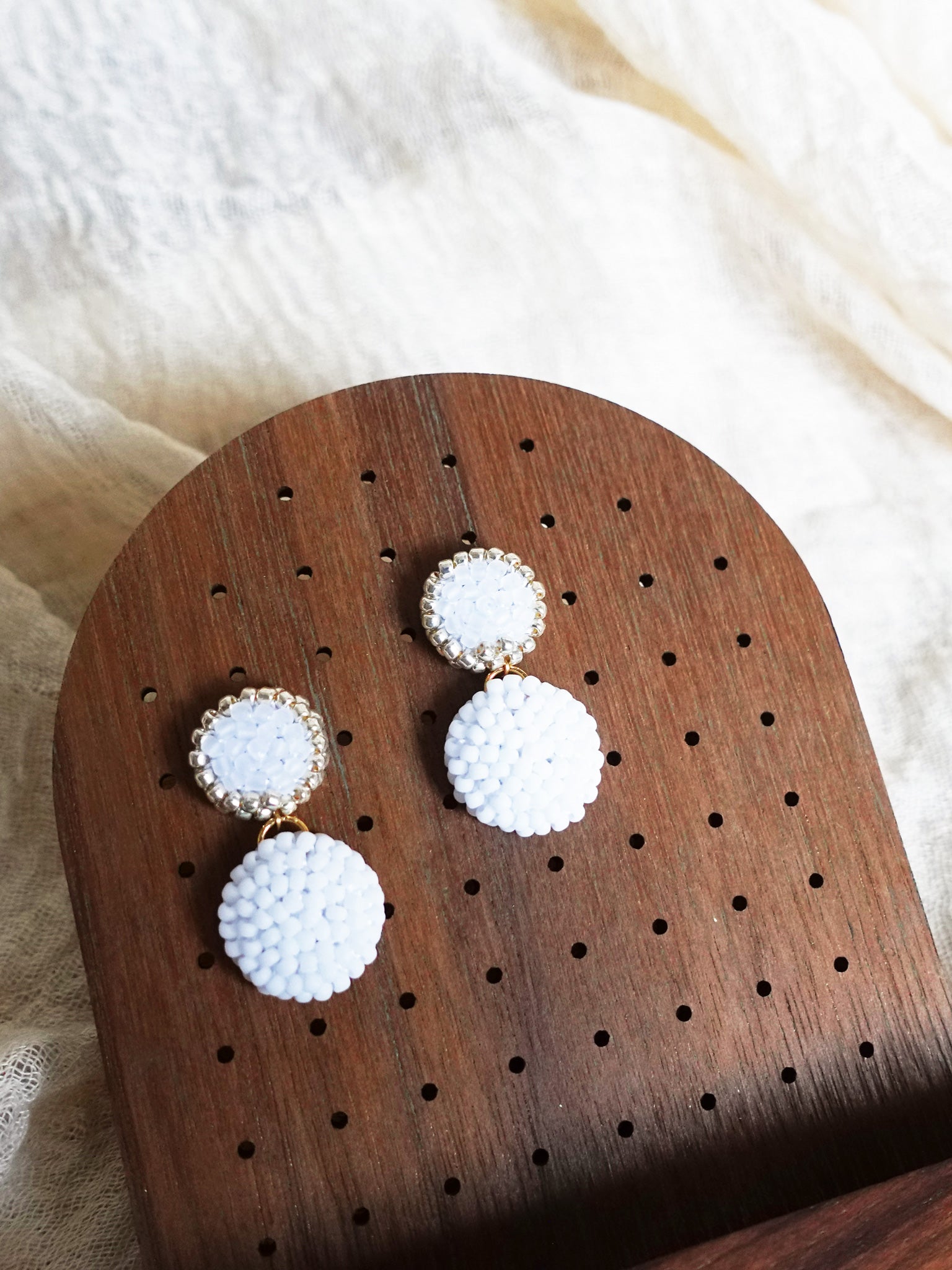 Josie Drop Earrings in Cloud White Display Close