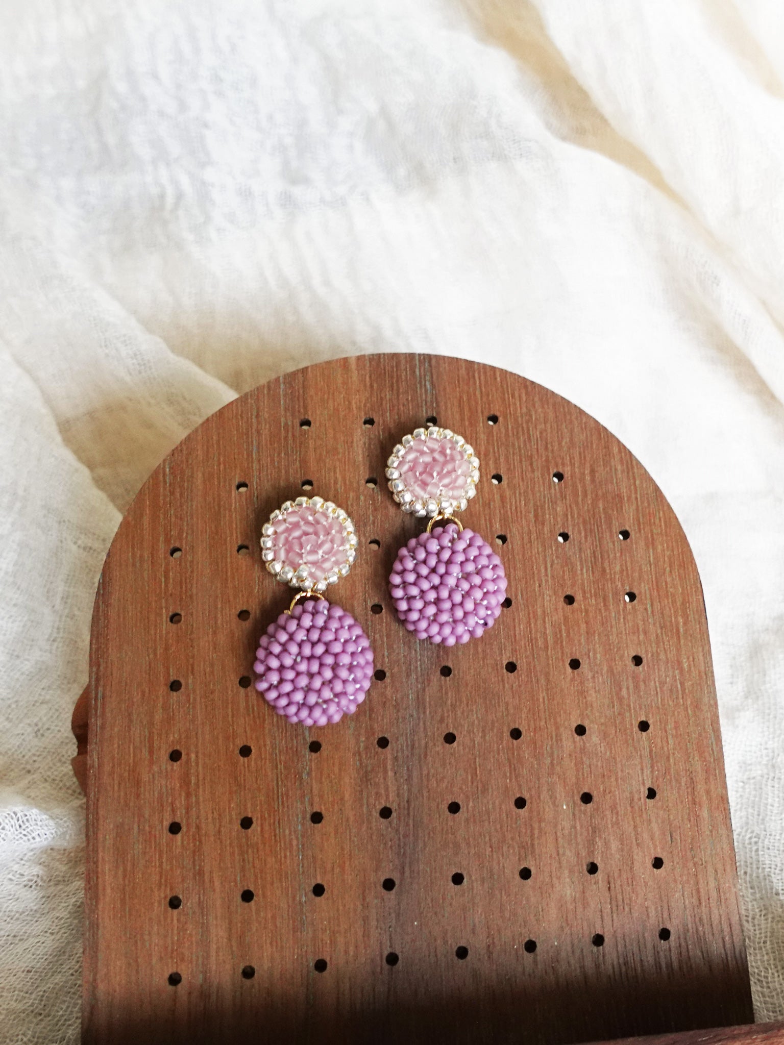 Josie Drop Earrings in Mauve Purple Display