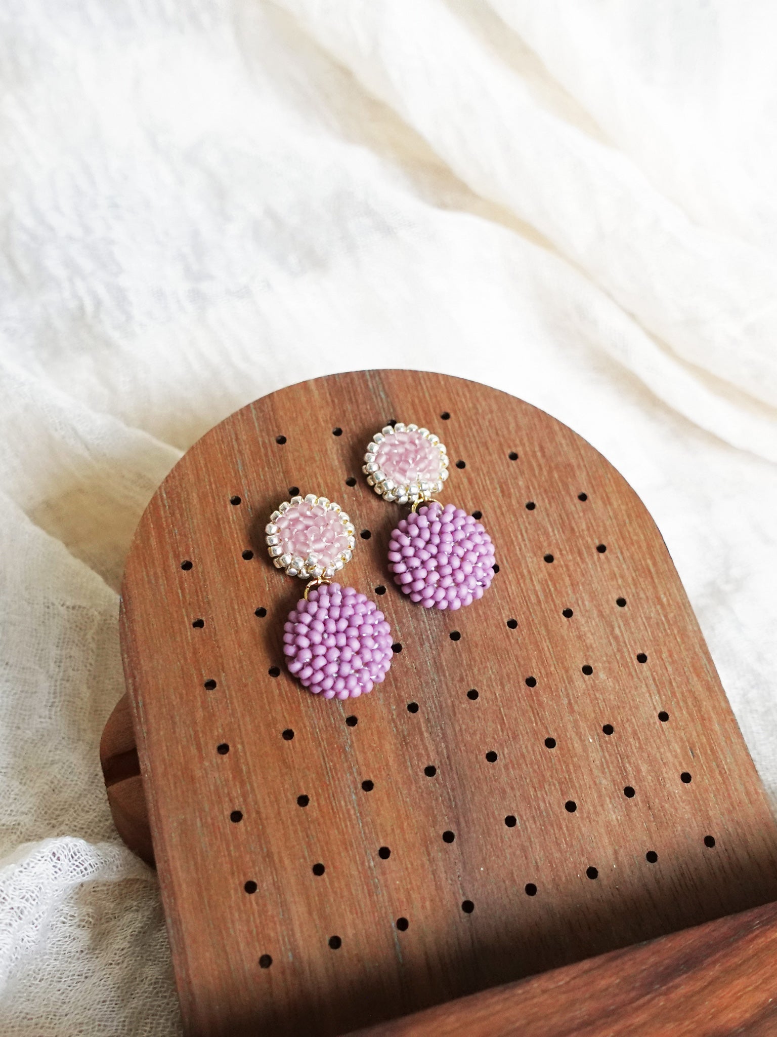Josie Drop Earrings in Mauve Purple Left
