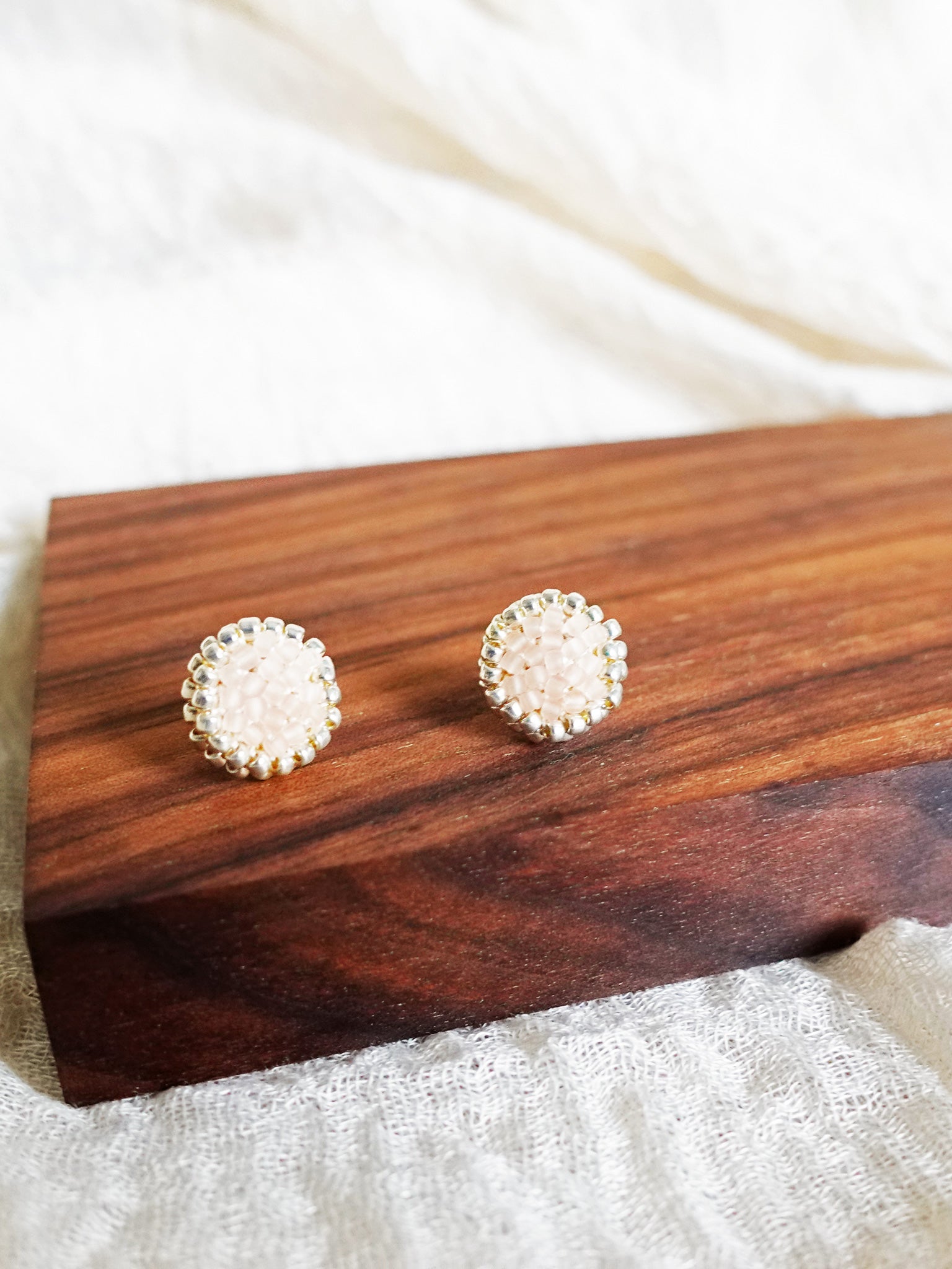 Josie Stud Earrings in Blush Pink Display Left