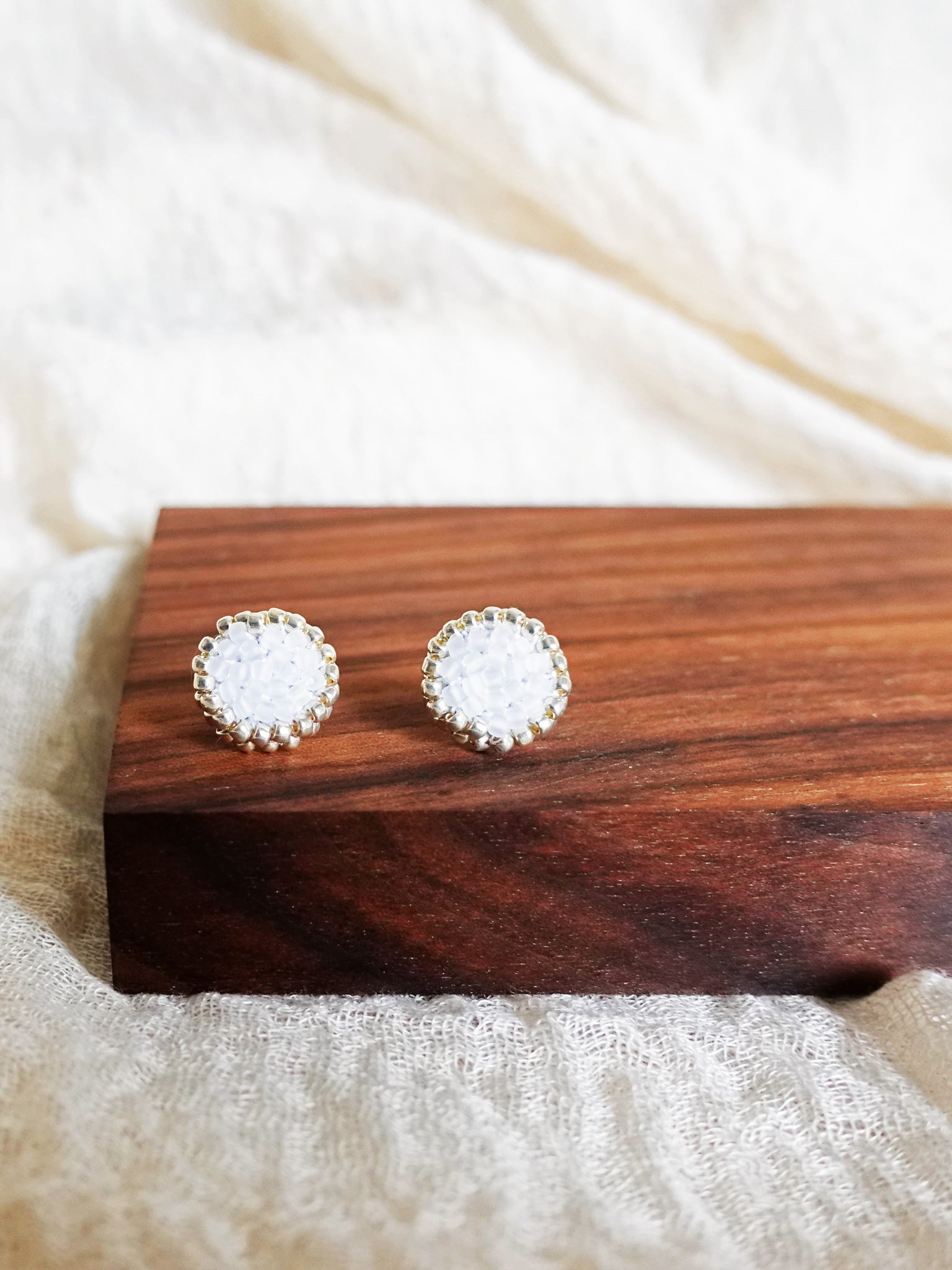 Josie Stud Earrings in Cloud White Display Front