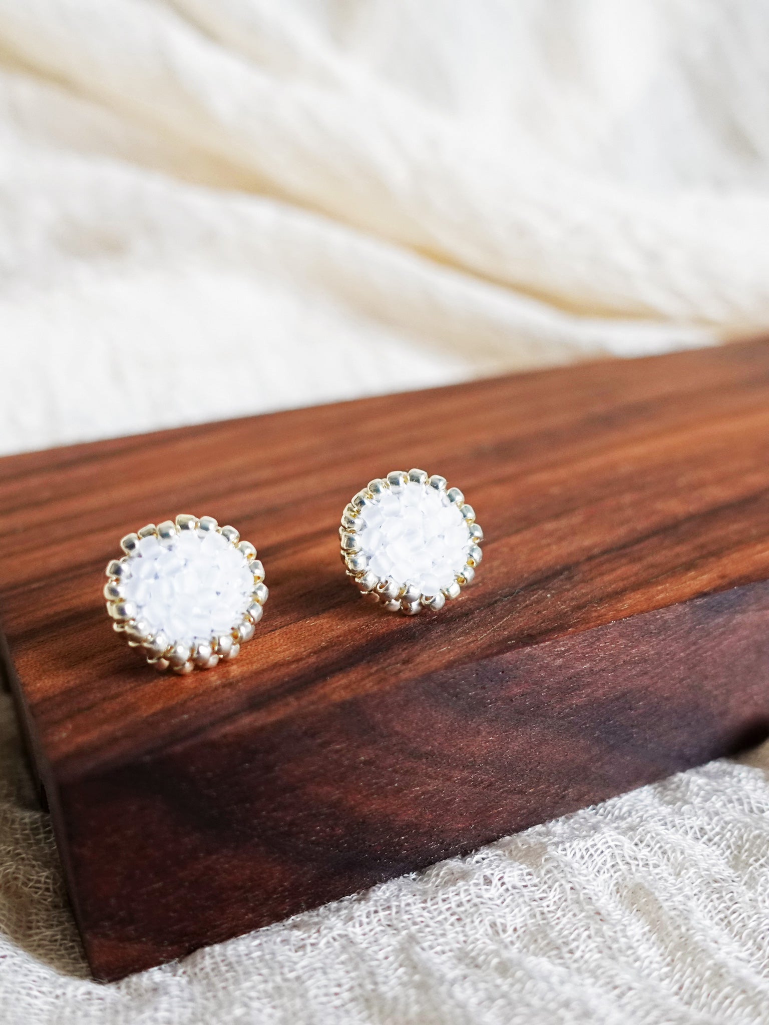 Josie Stud Earrings in Cloud White Display Left