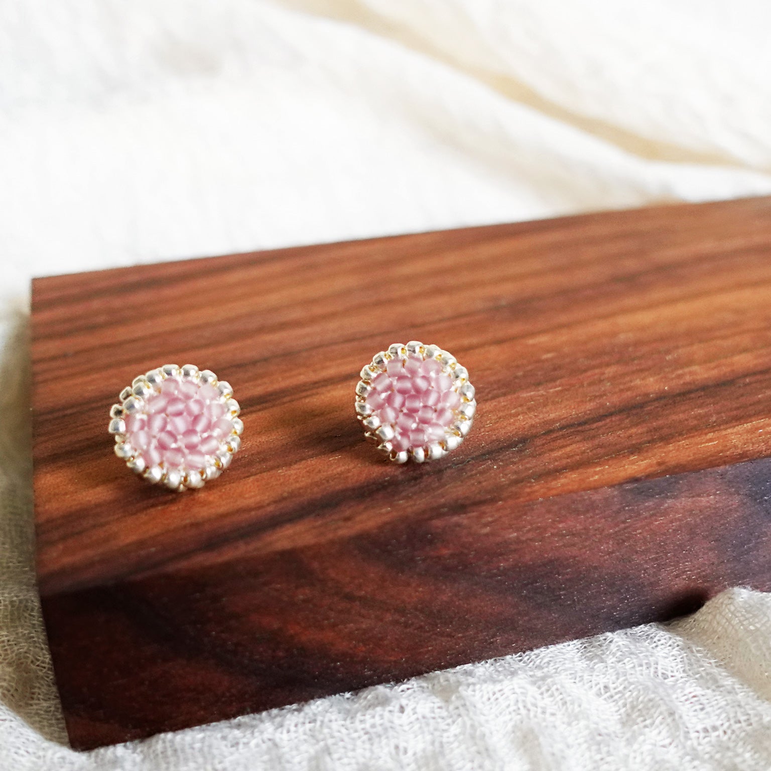 Josie Stud Earrings in Mauve Purple Display Close