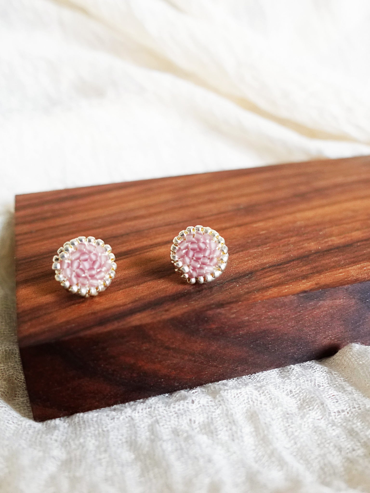Josie Stud Earrings in Mauve Purple Display Close