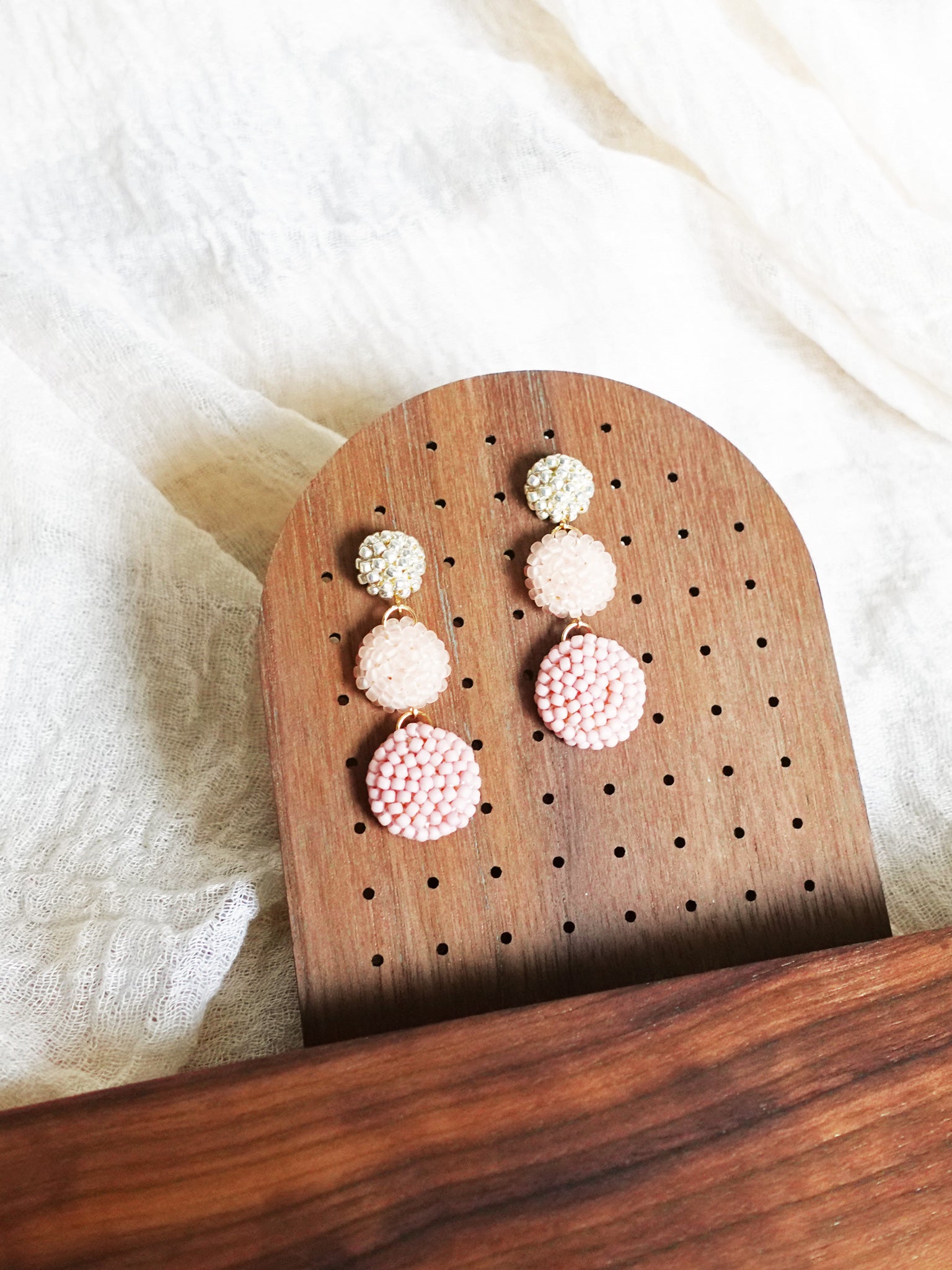 Juno Earrings in Blush Pink Display Front