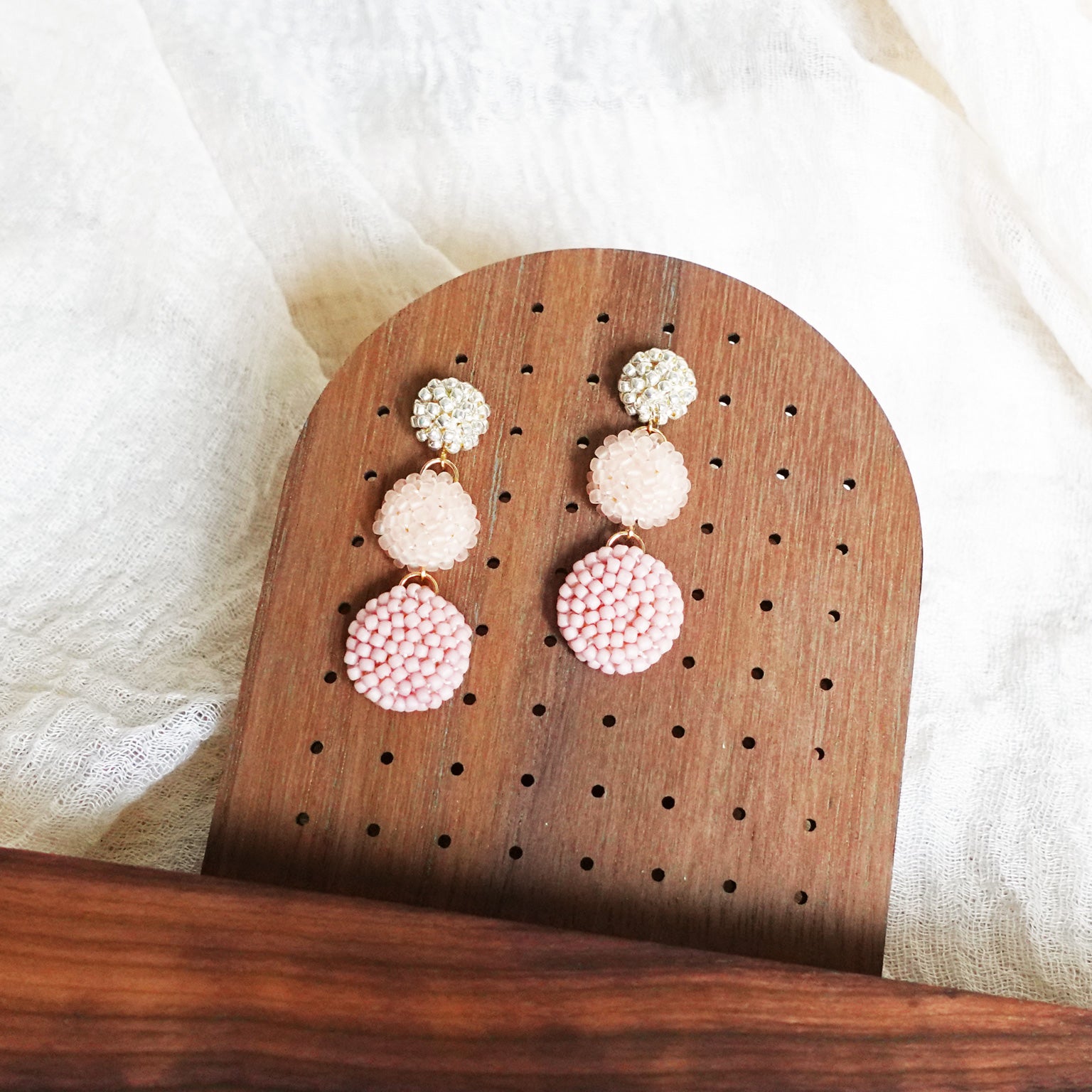 Juno Earrings in Blush Pink Display Right