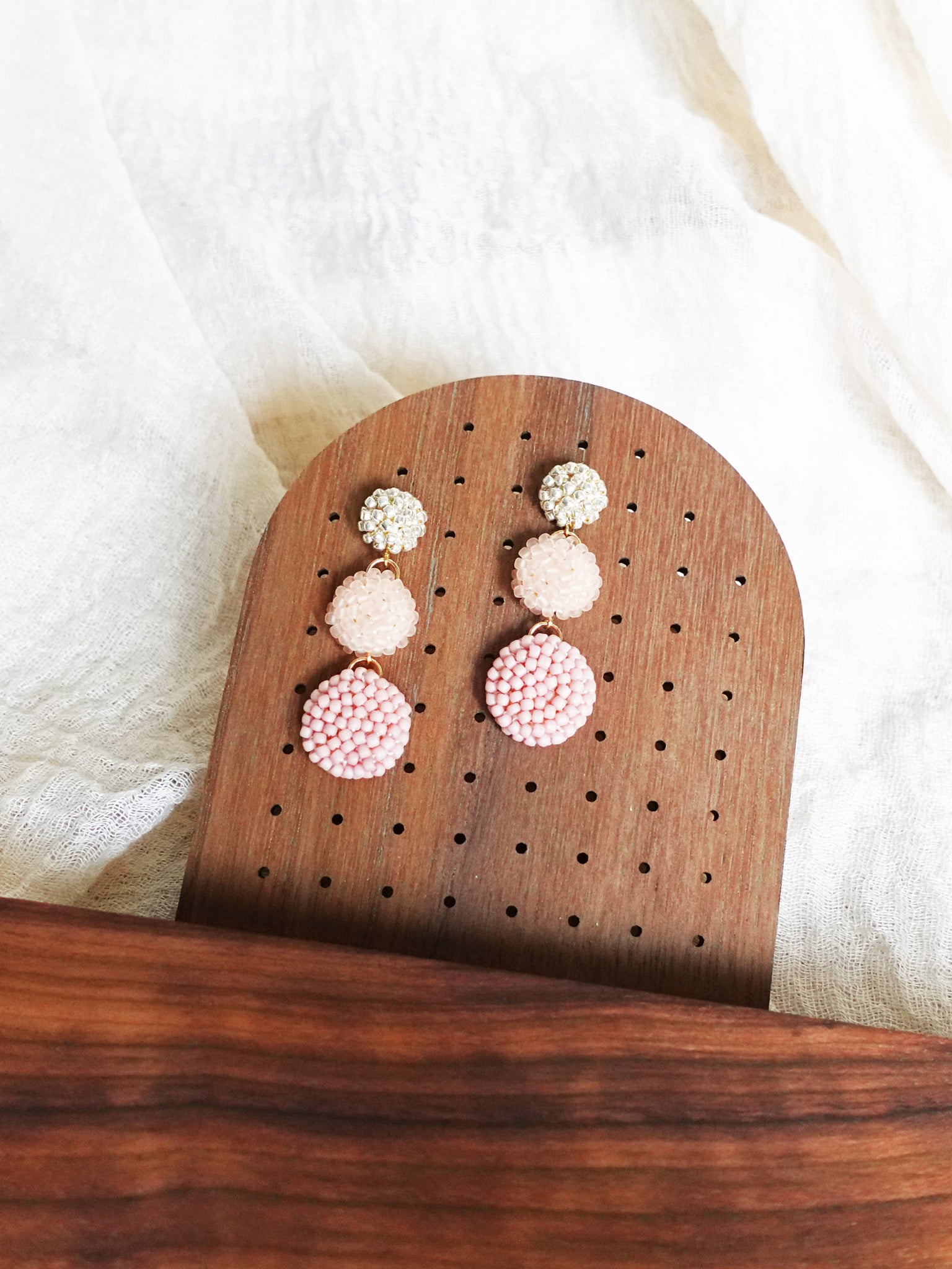 Juno Earrings in Blush Pink Display Right