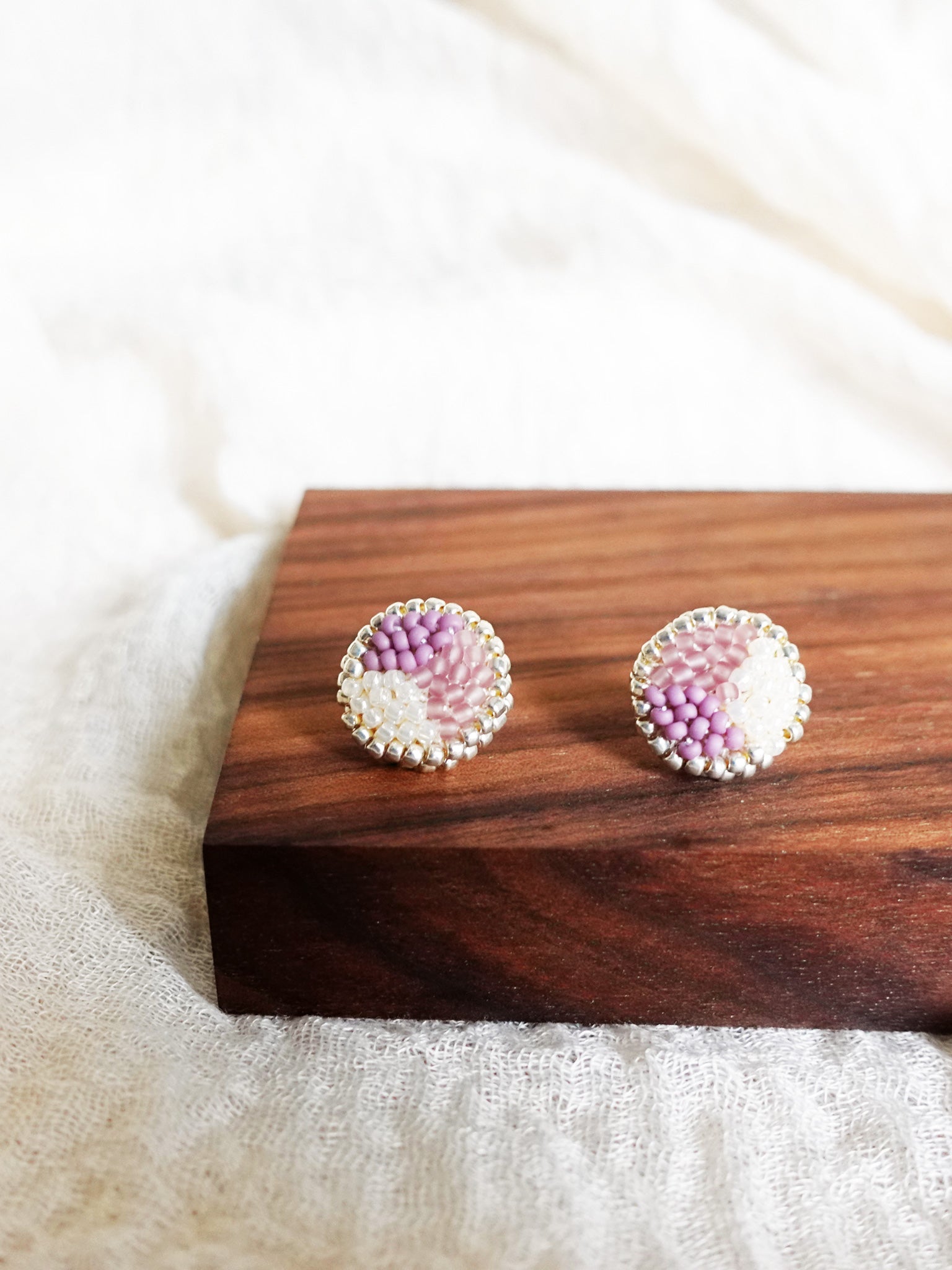 Kaylee Stud Earrings in Mauve Purple Display Front Close