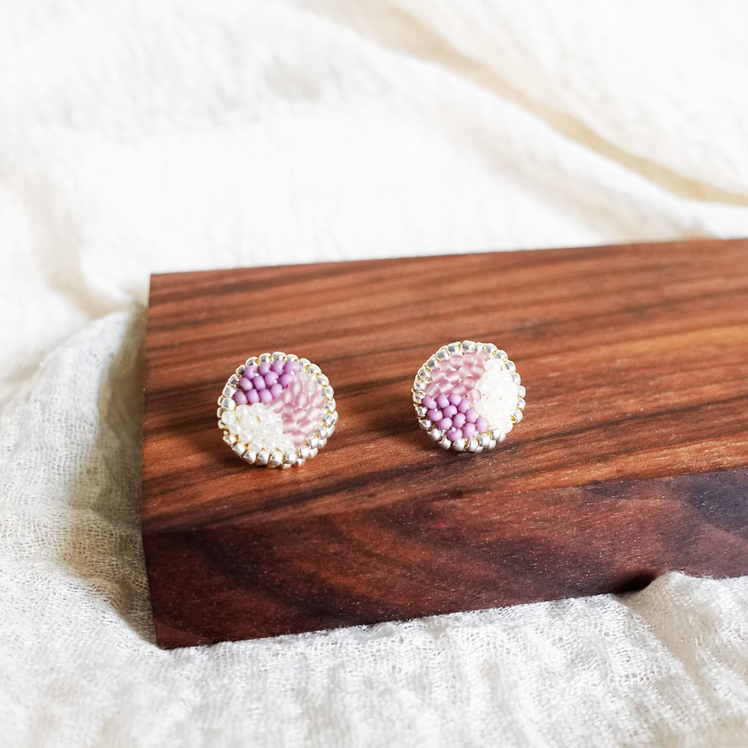 Kaylee Stud Earrings in Mauve Purple Display Front