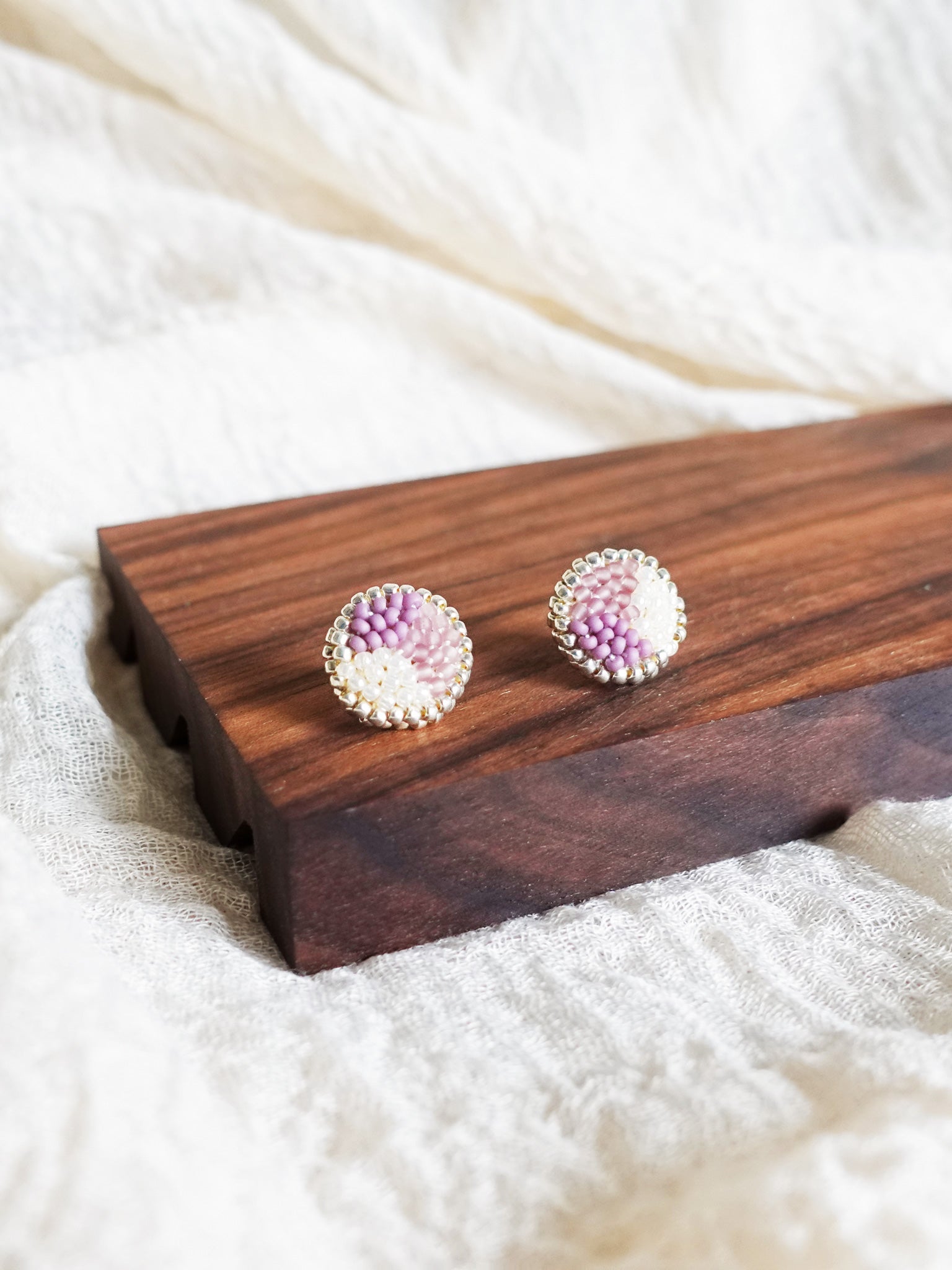 Kaylee Stud Earrings in Mauve Purple Display Left