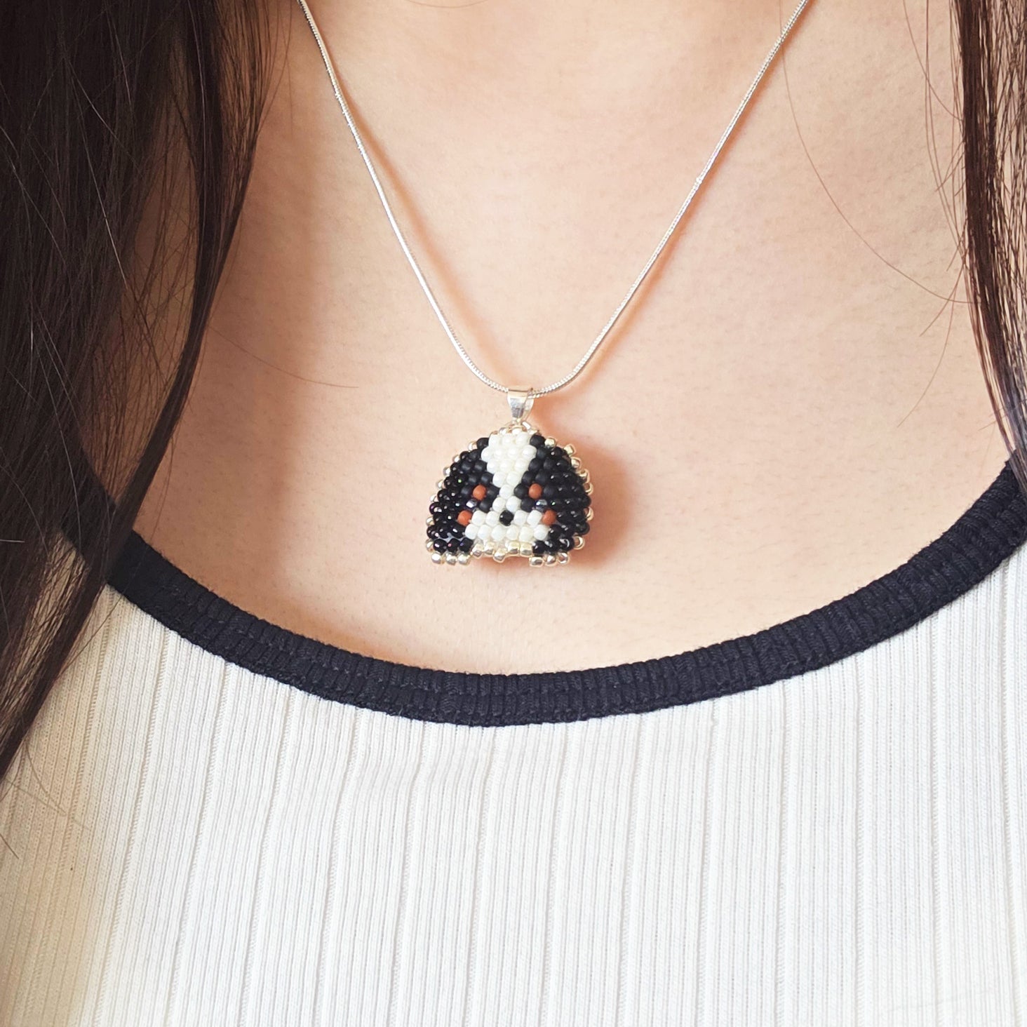 King Charles Spaniel Necklace in Tricolor Model Close