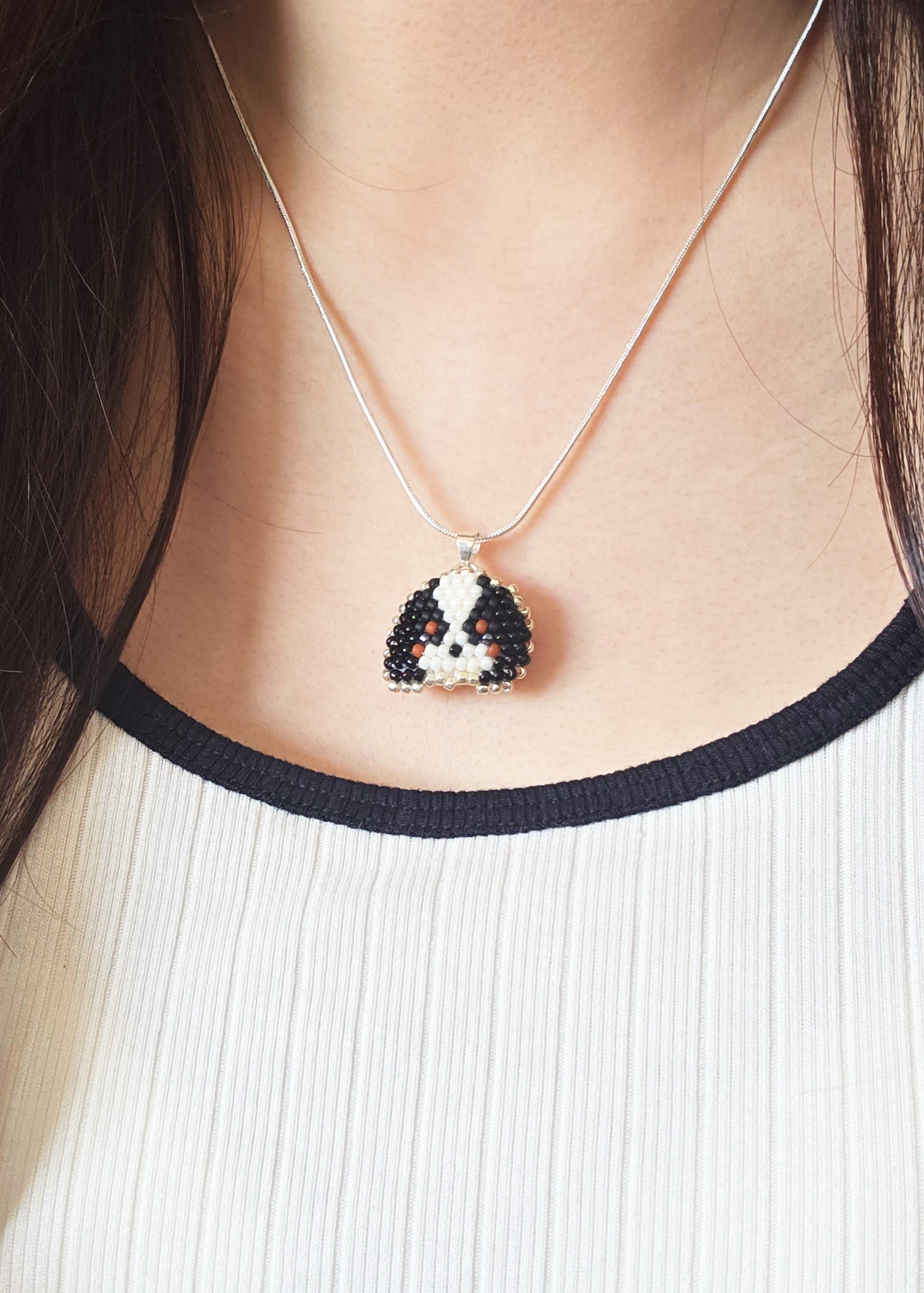 King Charles Spaniel Necklace in Tricolor Model Close