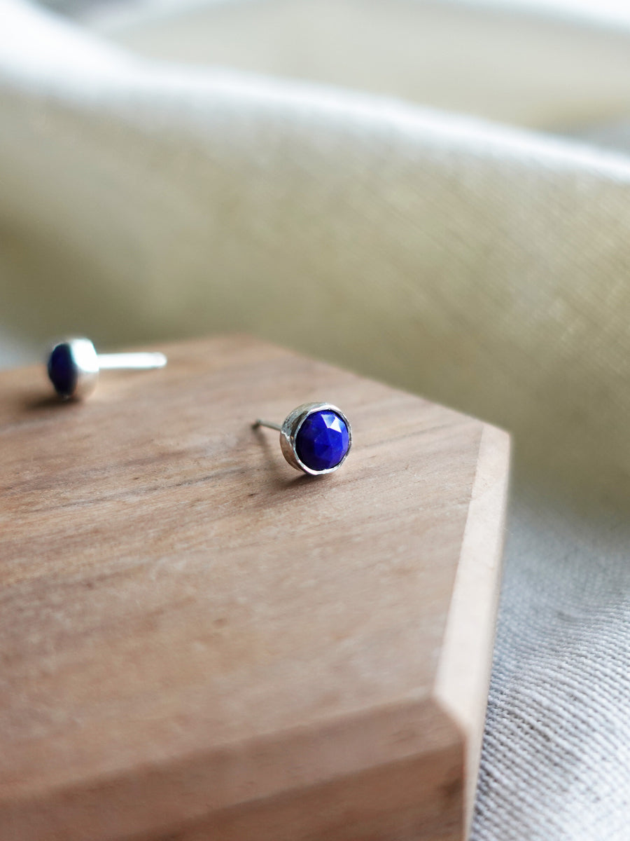 Lapis Lazuli Round Stud Earrings Front