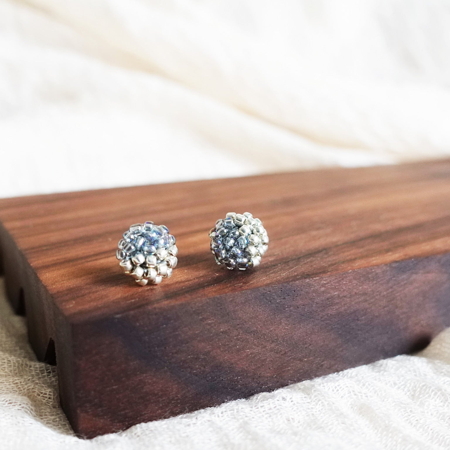 Last Quarter Stud Earrings in Mystic Grey Display Left