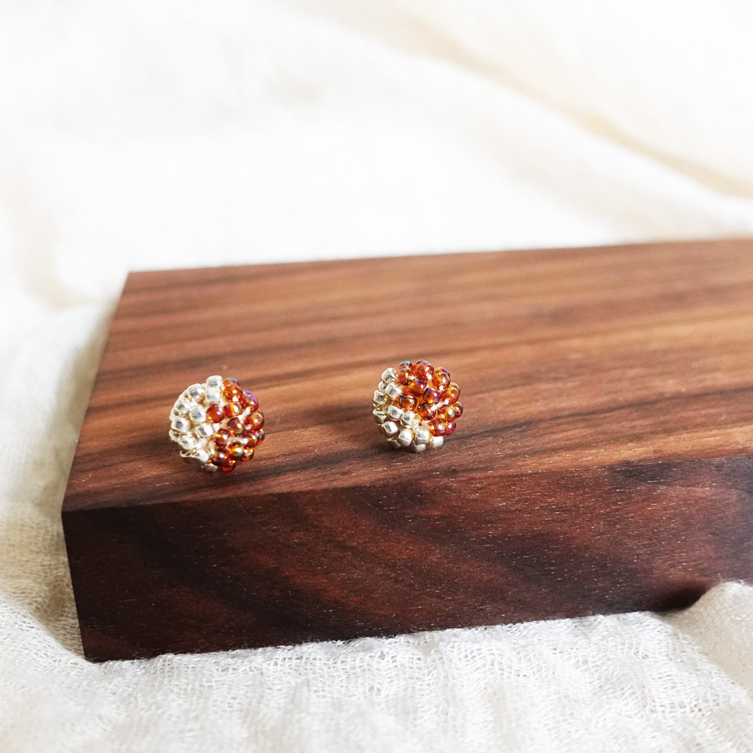 Last Quarter Stud Earrings in Rainbow Amber Display Front