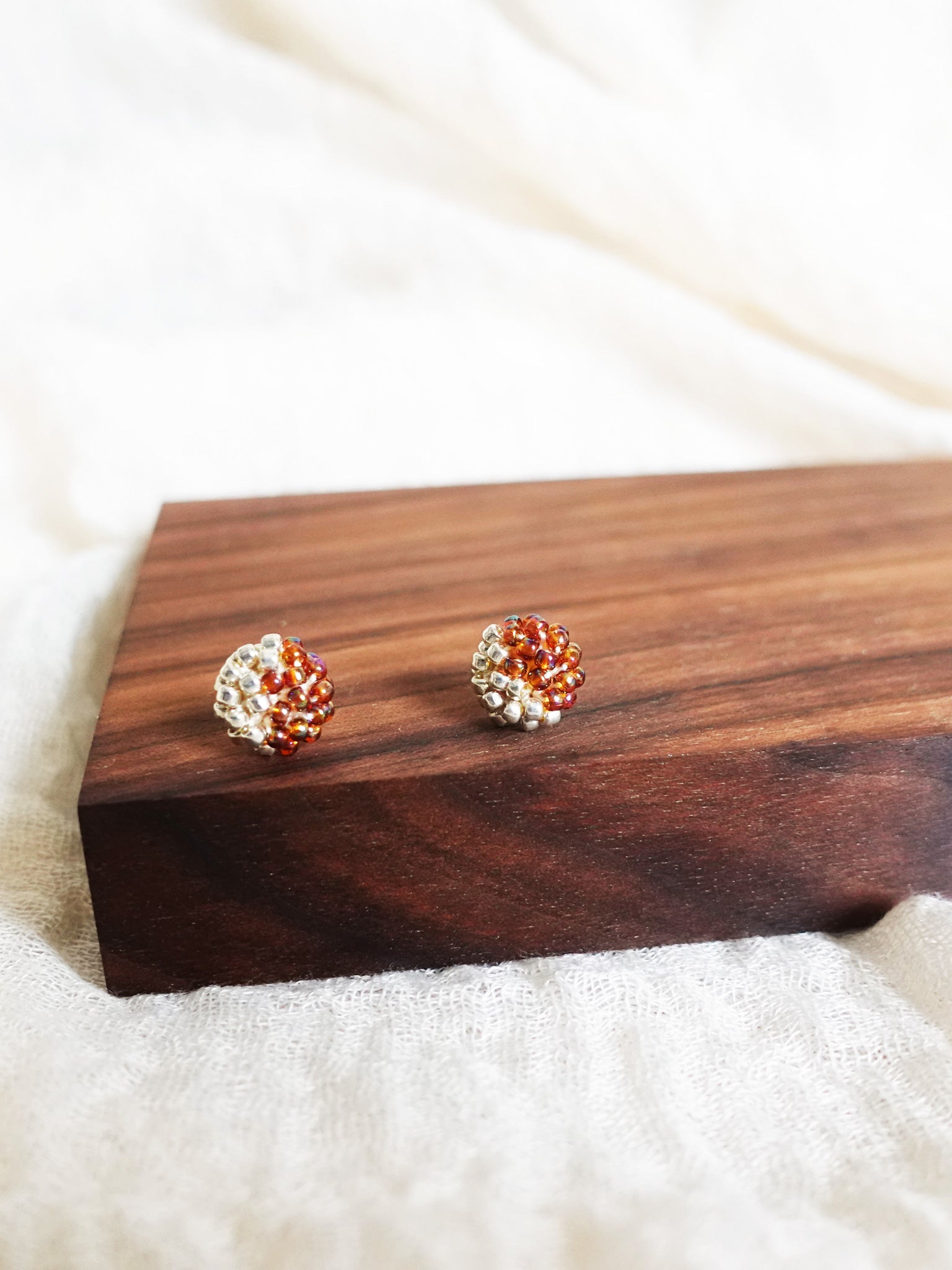 Last Quarter Stud Earrings in Rainbow Amber Display Front