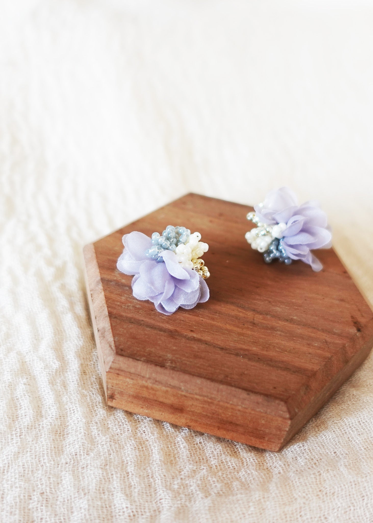 Luna Bloom Stud Earrings in Grey Left