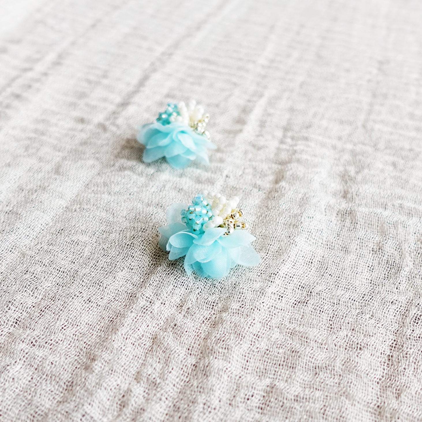 Luna Bloom Stud Earrings in Light Blue Right Front