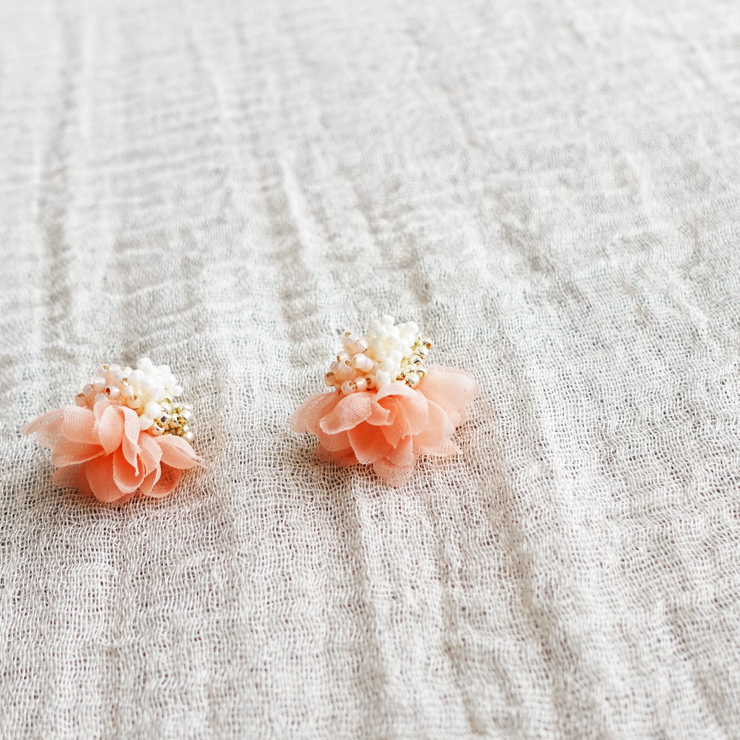 Luna Bloom Stud Earrings in Orange Right Left