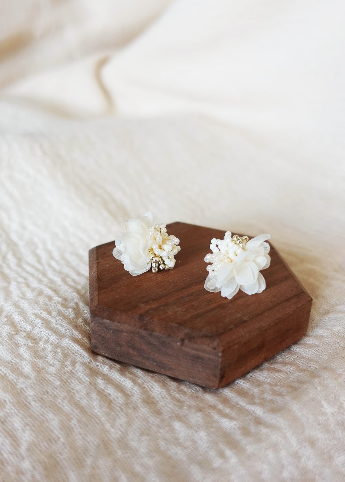 Luna Bloom Stud Earrings in White Front