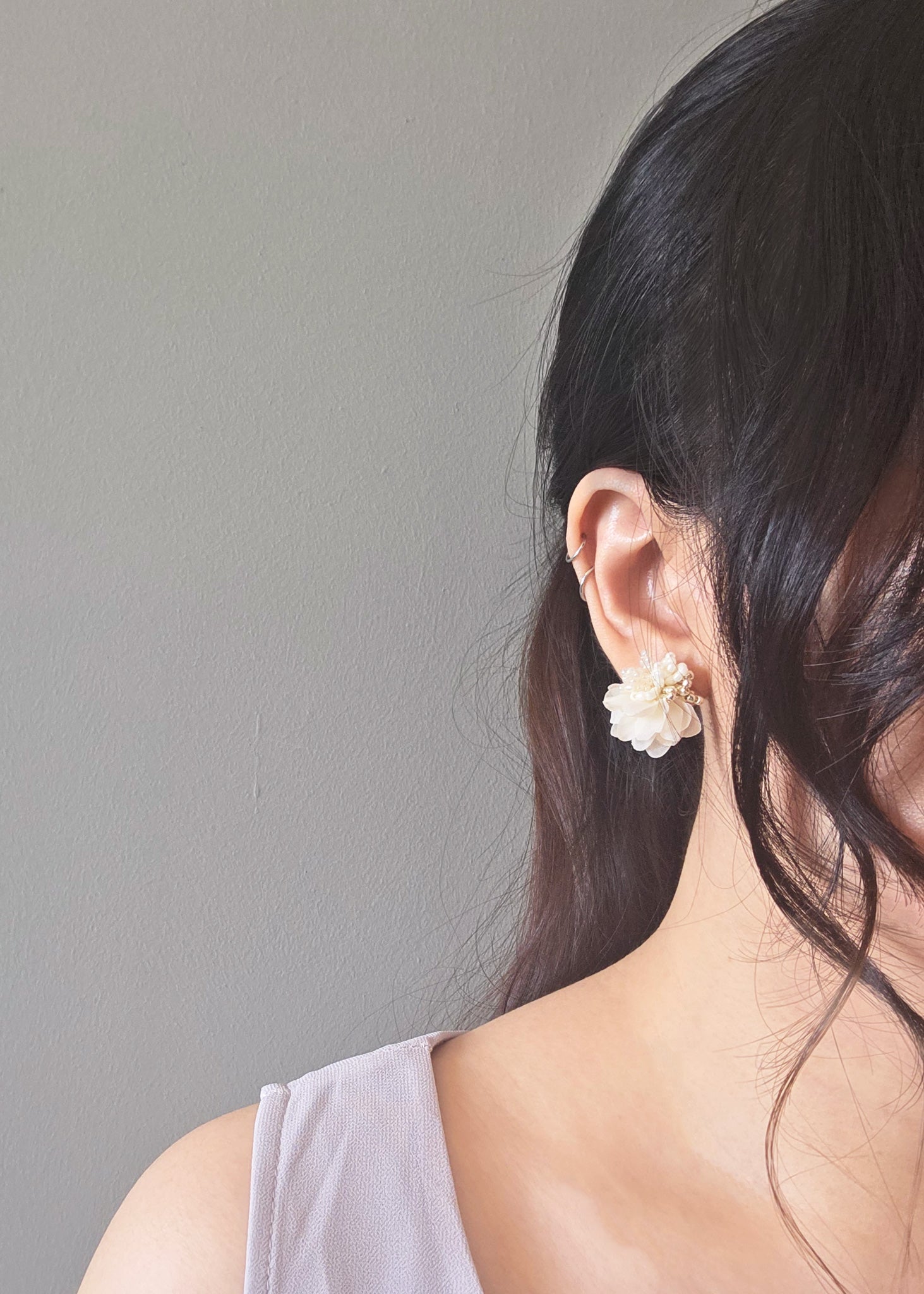 Luna Bloom Stud Earrings in White Model