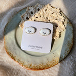 Maltese stud earrings on card