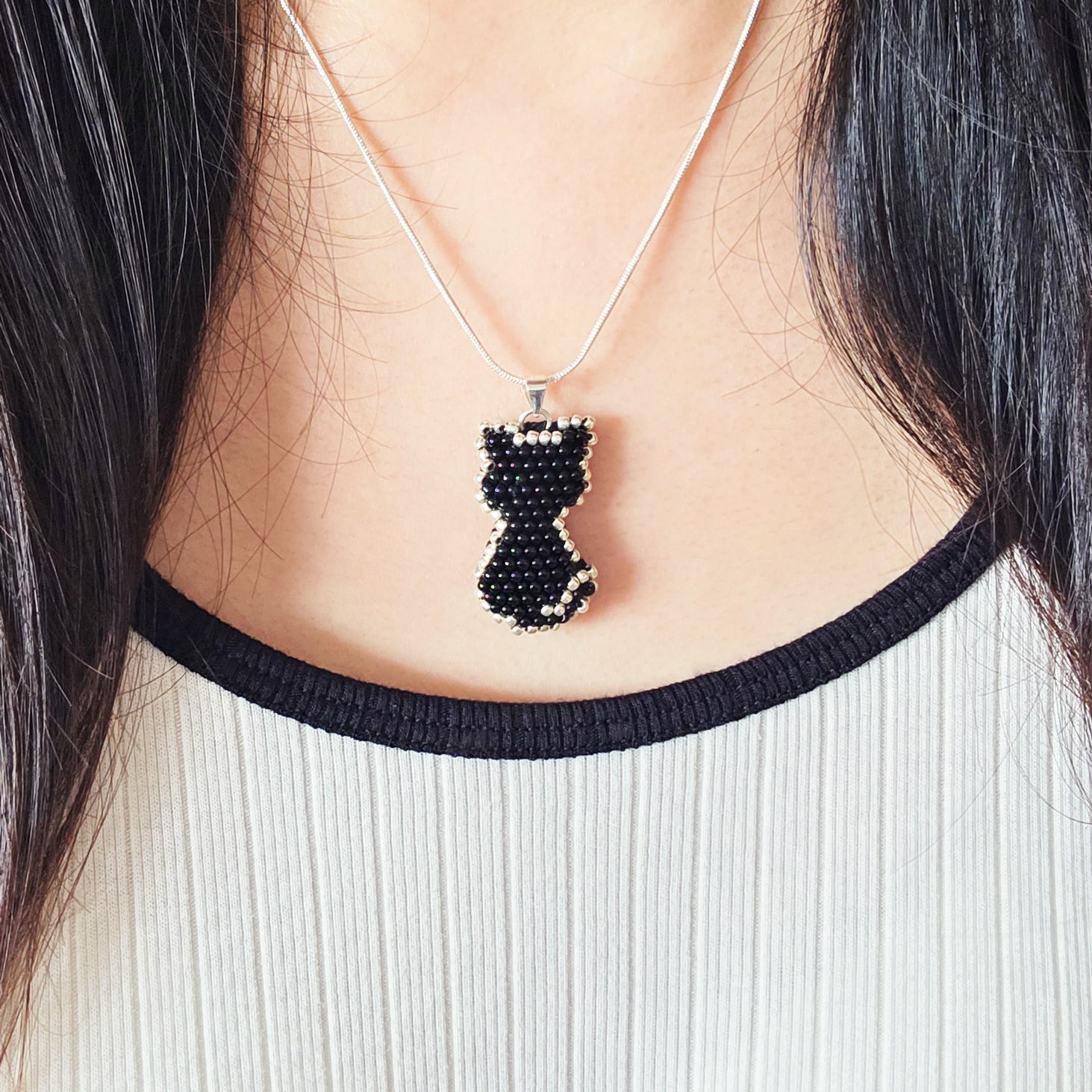 Midnight Cat Necklace Model Close
