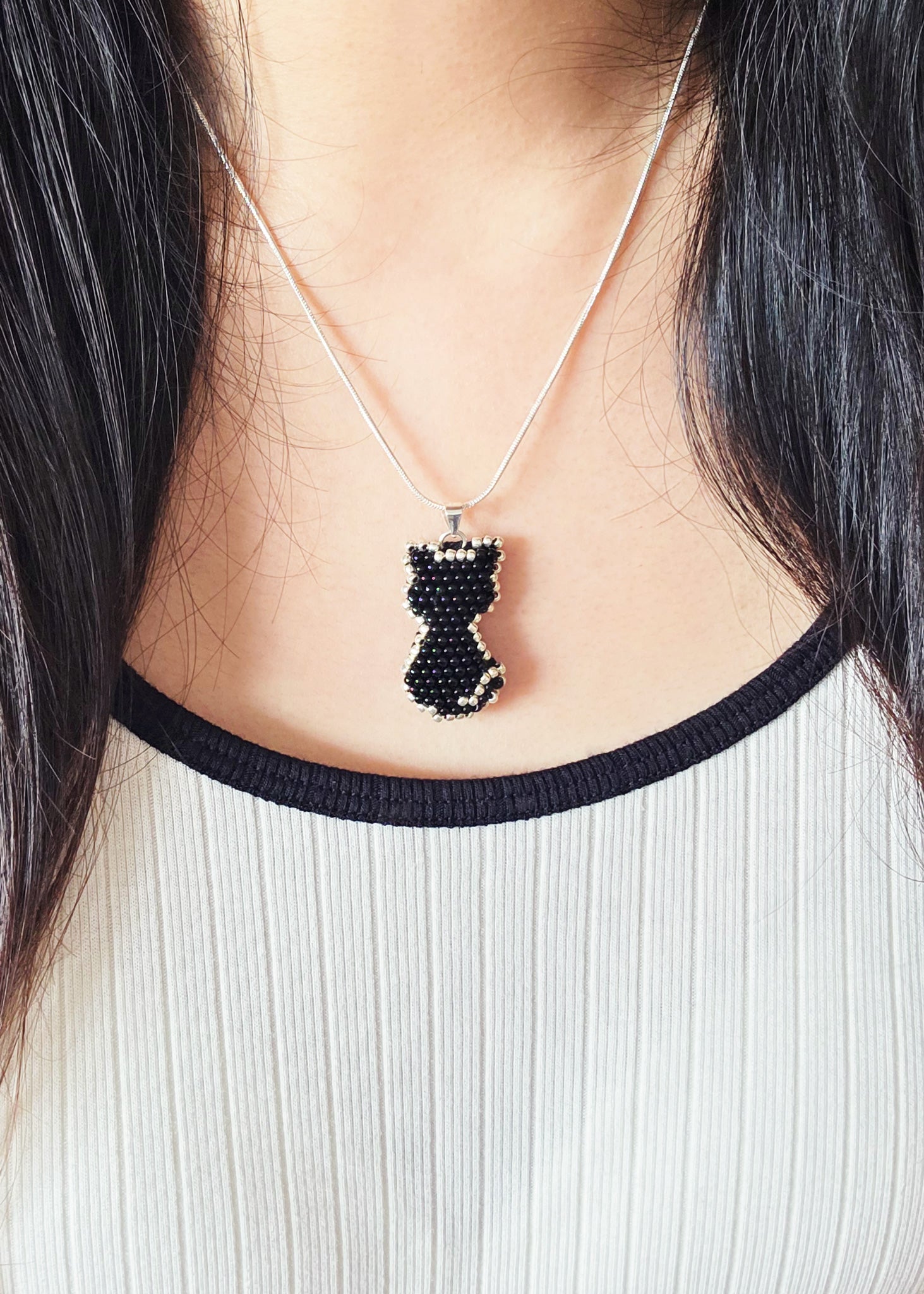 Midnight Cat Necklace Model Close