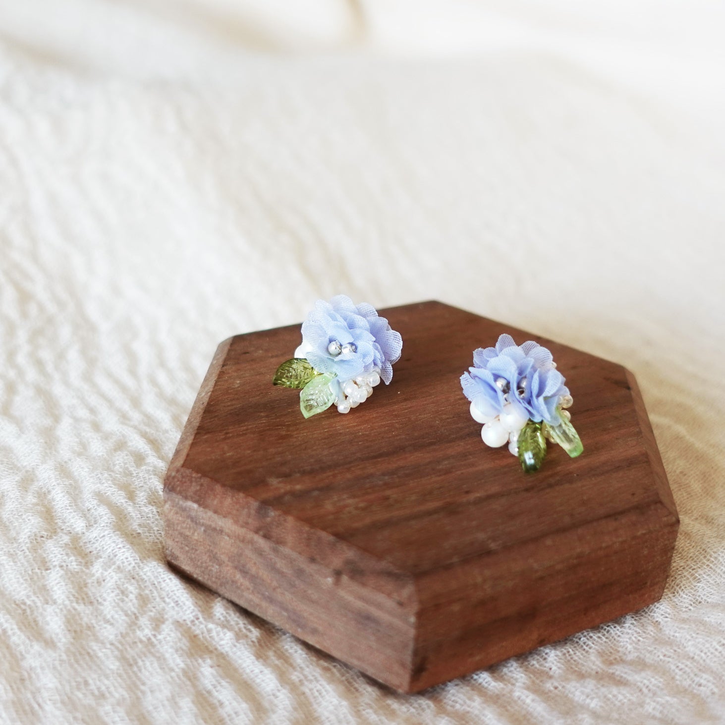 Moonlit Petals Stud Earrings in Blue Close