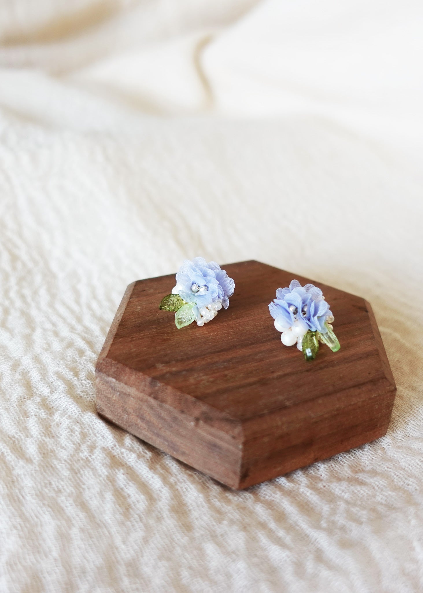 Moonlit Petals Stud Earrings in Blue Close