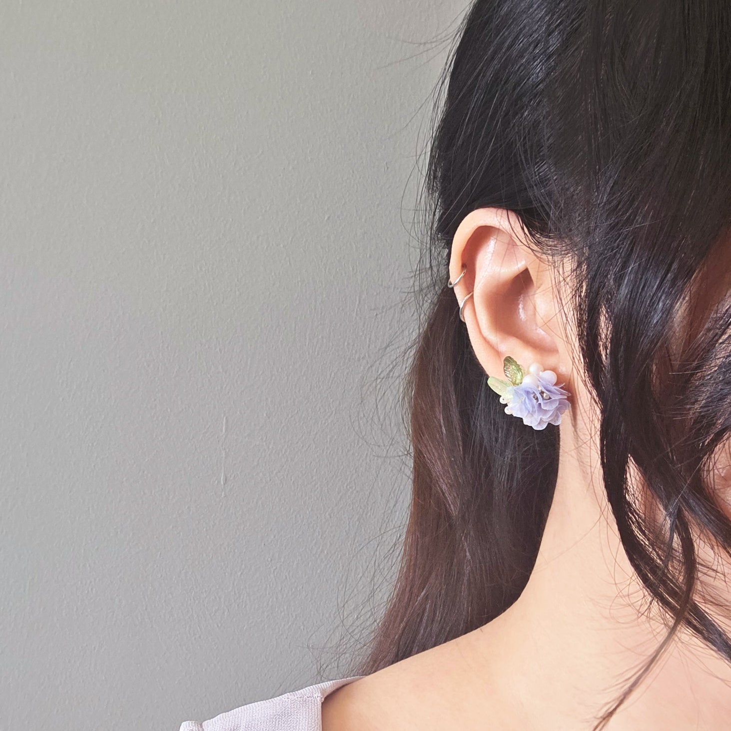 Moonlit Petals Stud Earrings in Blue Model