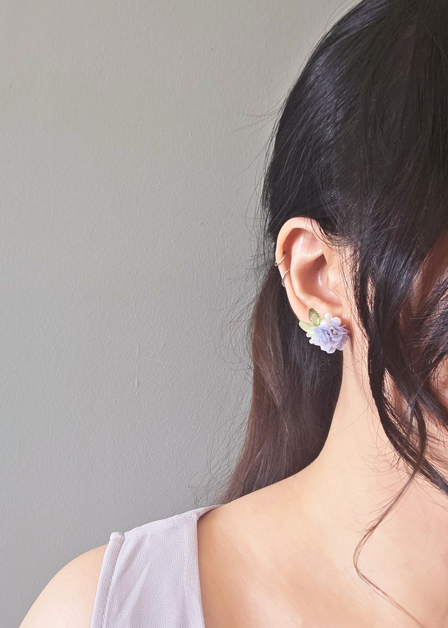 Moonlit Petals Stud Earrings in Blue Model